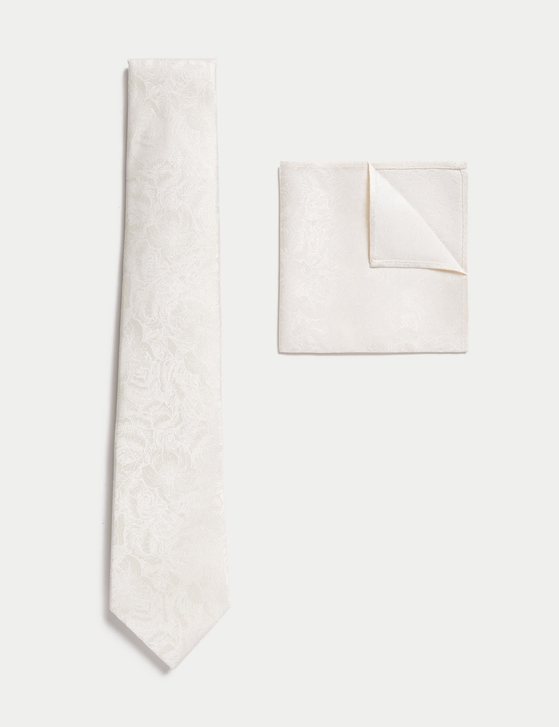 M&S Men's Floral Pure Silk Tie & Pocket Square Set - one size - Champagne, Champagne,Pale Pink,Silve