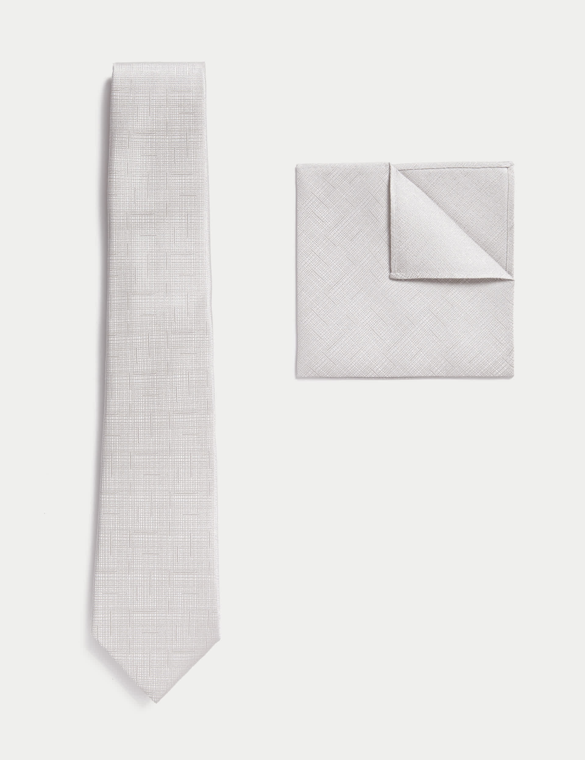 M&S Men's Textured Pure Silk Tie & Pocket Square Set