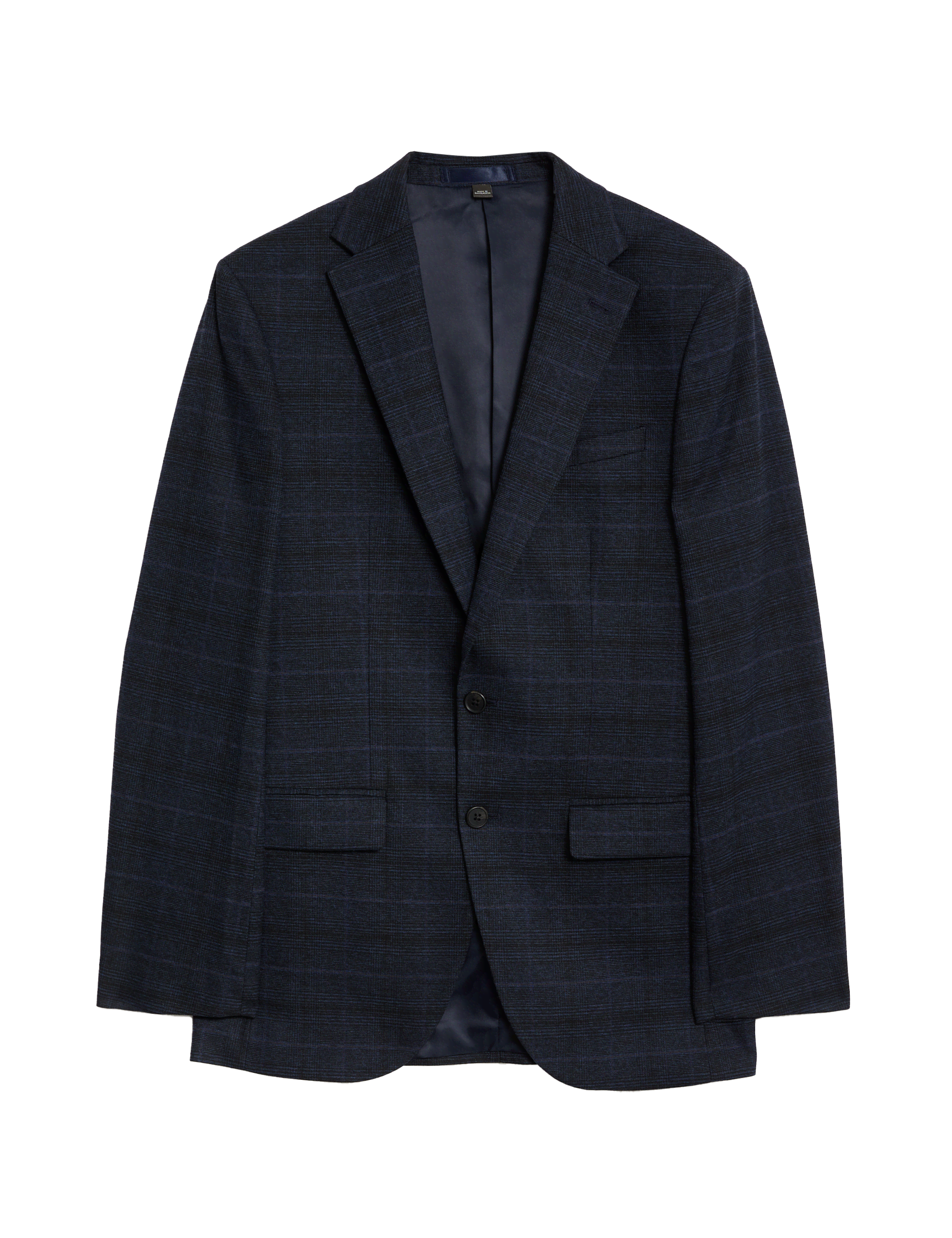 M&S Collection Men's Slim Fit Prince of Wales Check Suit - 44SHT - Navy Mix, Navy Mix