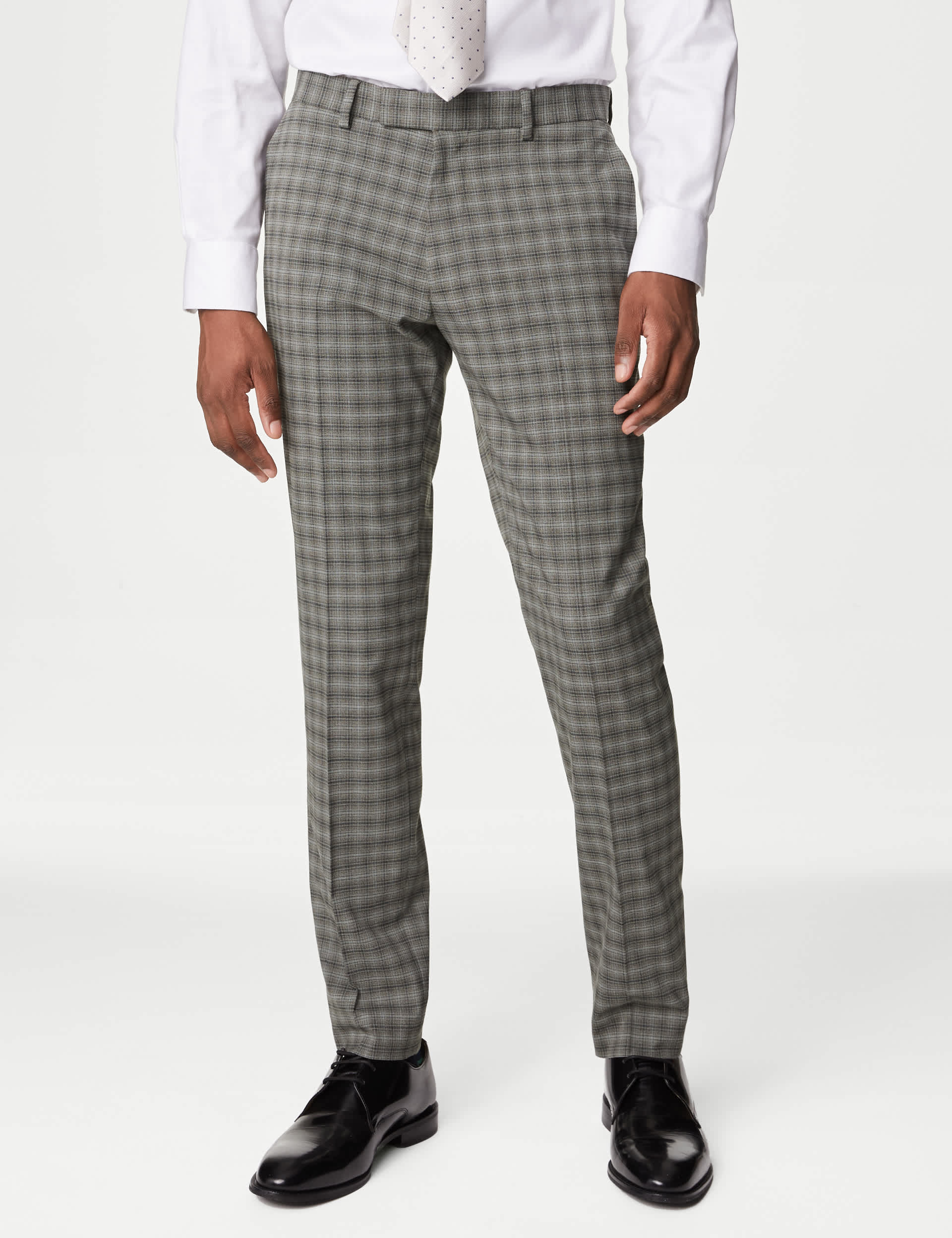 M&S Men's Skinny Fit Check Stretch Suit Trousers