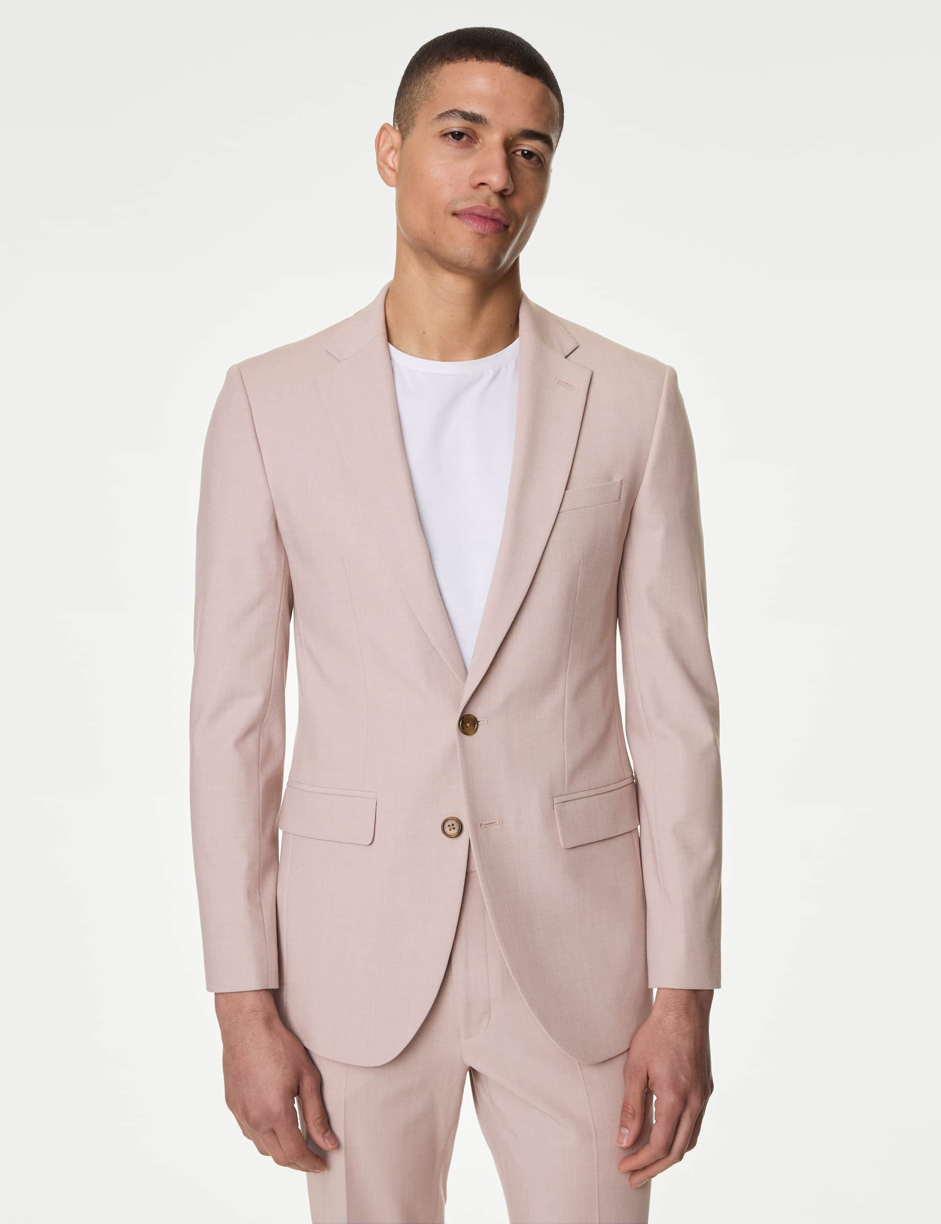 M&S Men's Slim Fit Stretch Suit Jacket - 38REG - Dusty Pink, Dusty Pink,Lilac,Stone