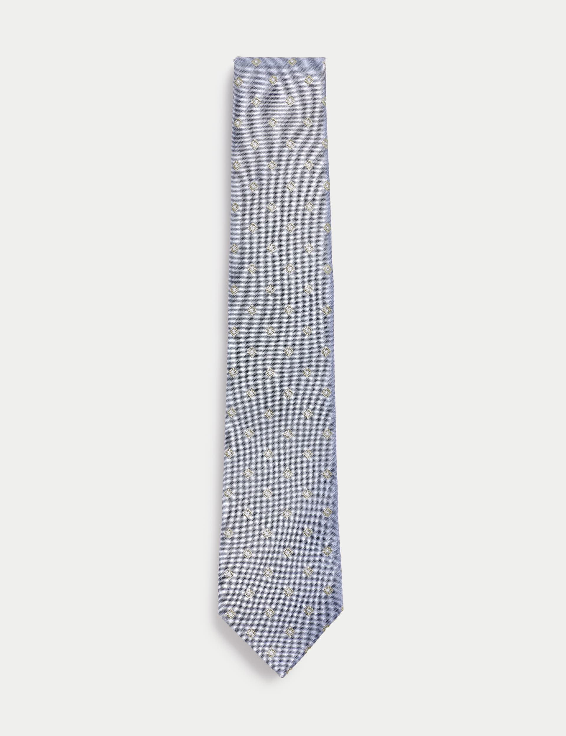 M&S Collection Men's Geometric Pure Silk Tie - Medium Blue, Sage,Medium Blue