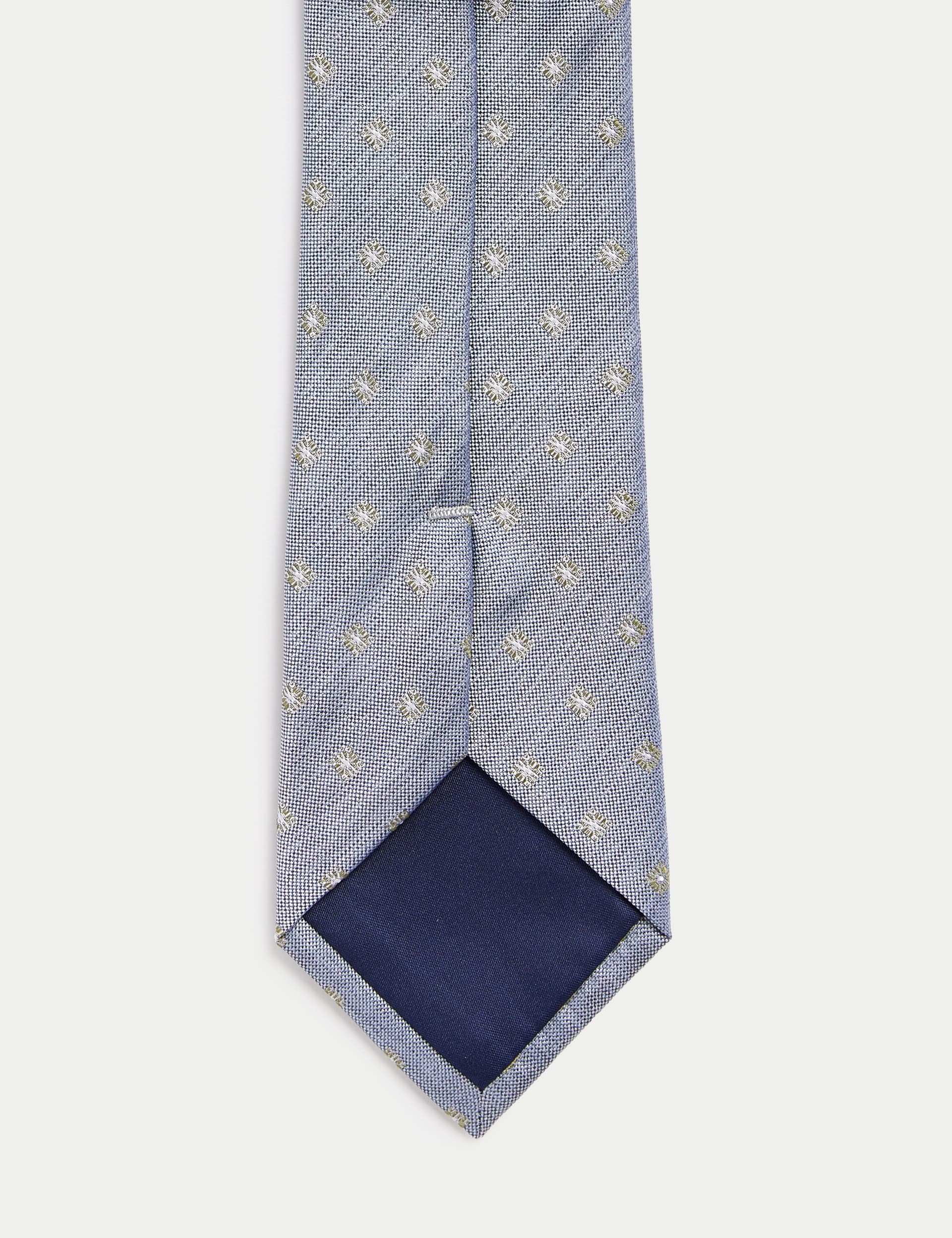 M&S Collection Men's Geometric Pure Silk Tie - Medium Blue, Sage,Medium Blue