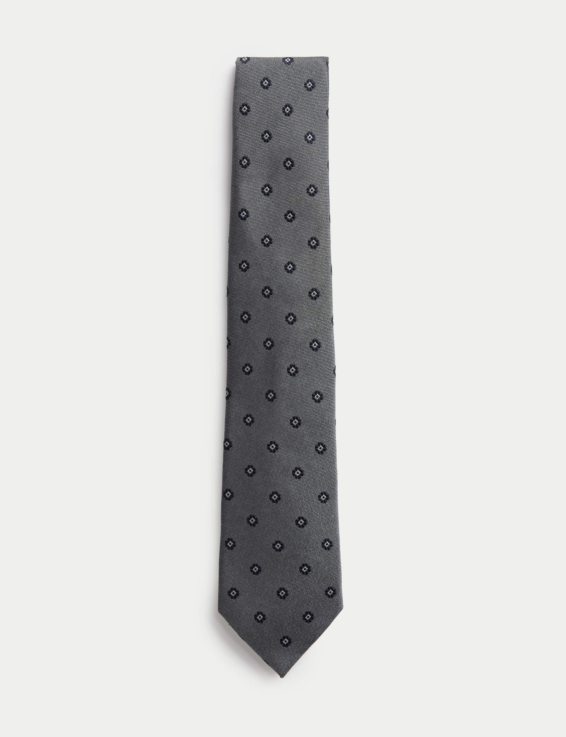 M&S Men's Textured Floral Pure Silk Tie