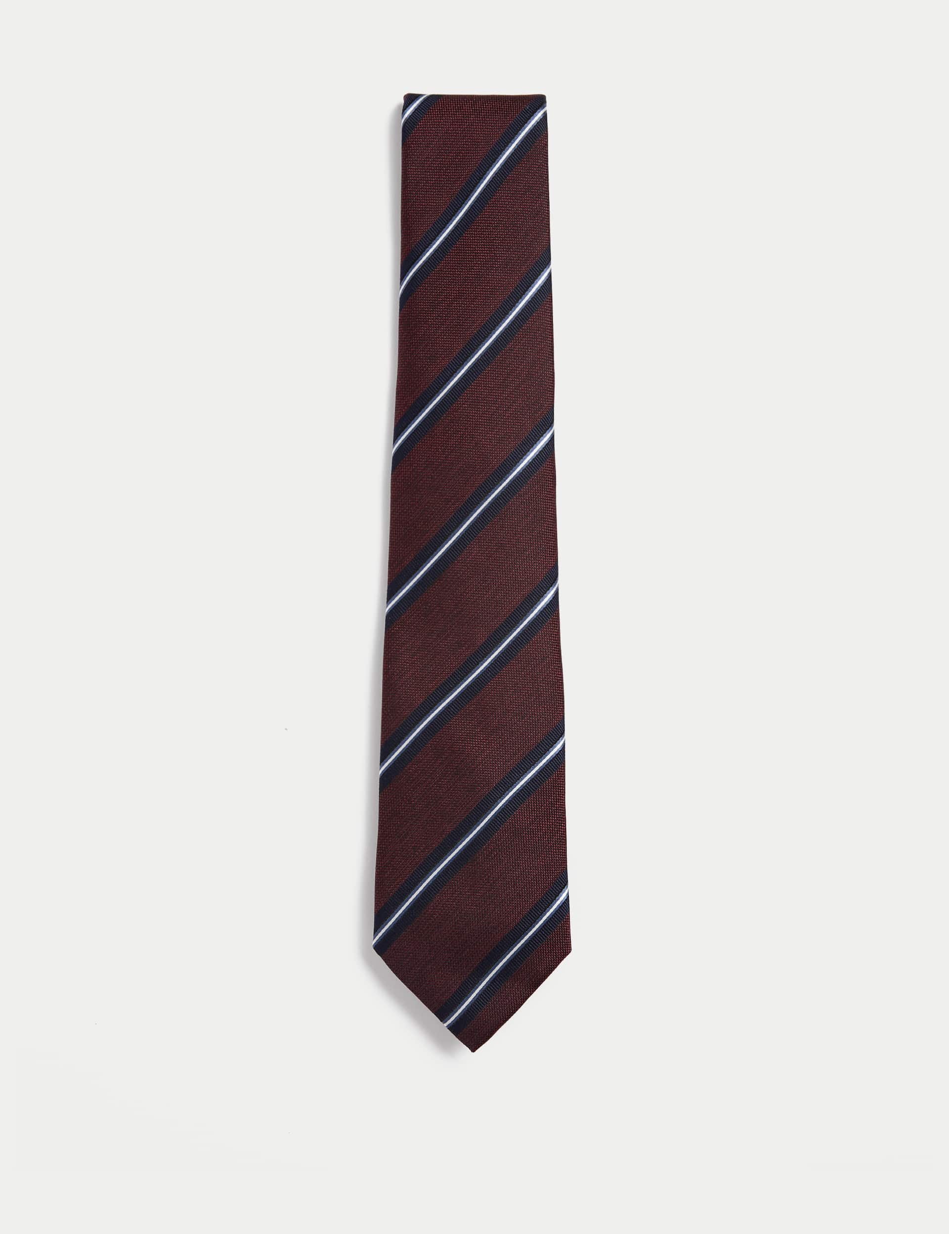 M&S Men's Striped Pure Silk Tie - Red Mix, Blue,Red Mix,Green