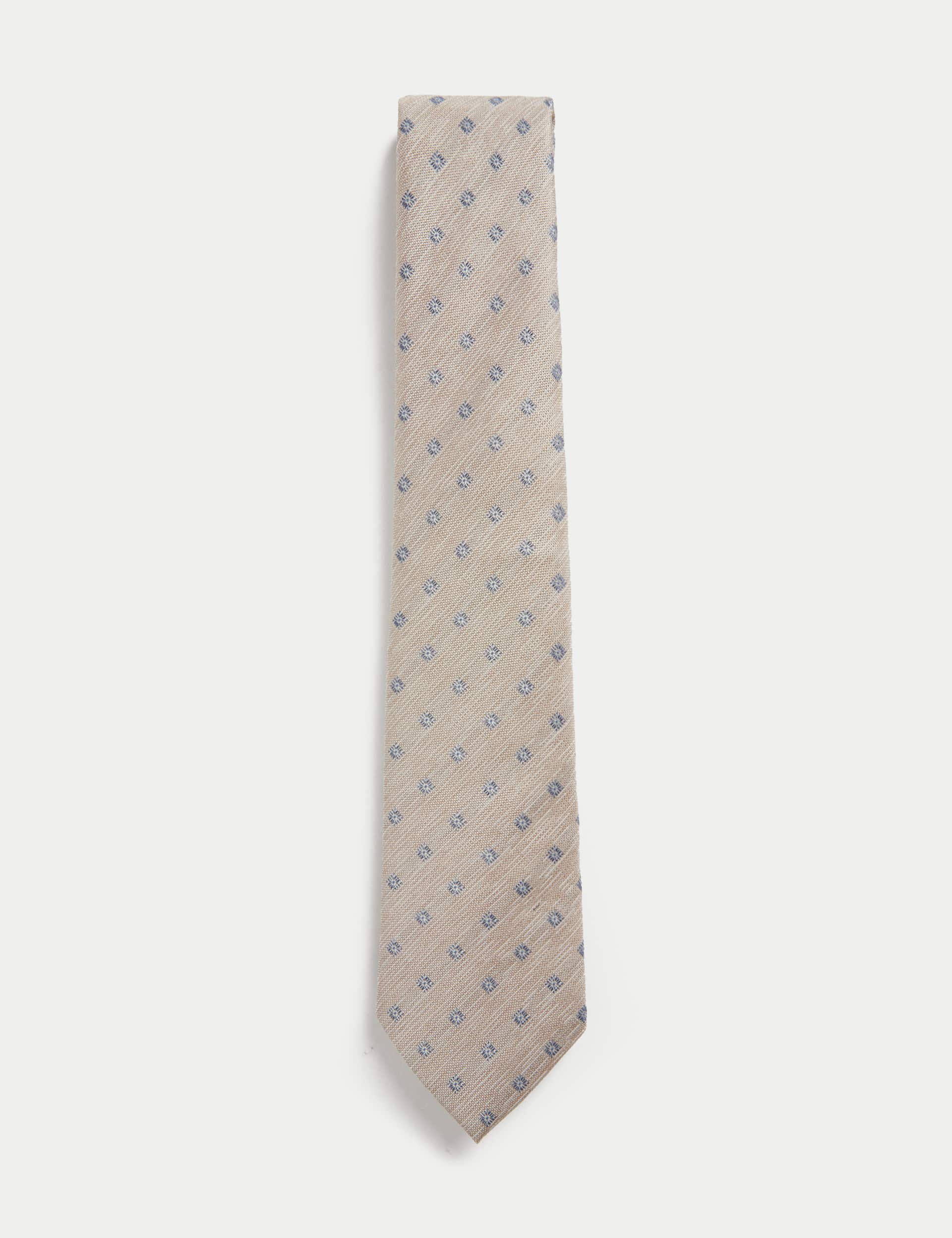 M&S Men's Medallion Silk Rich Tie - Neutral, Neutral