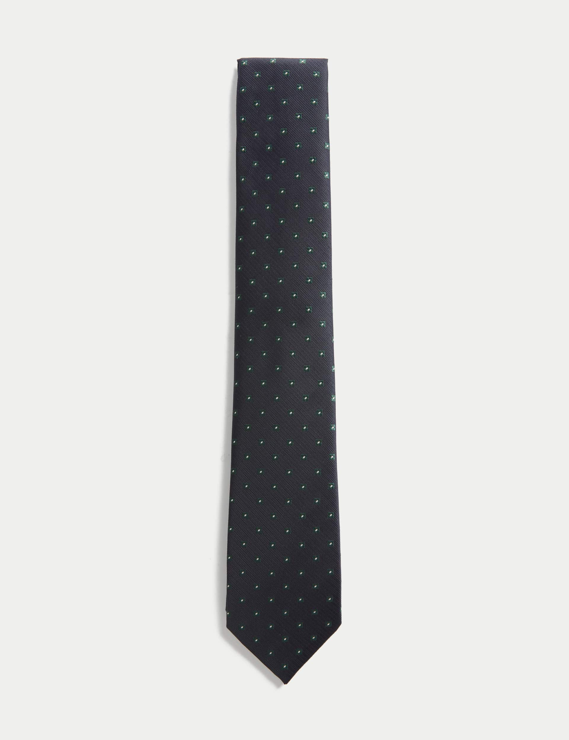 M&S Men's Slim Geometric Tie - Navy, Navy,Green