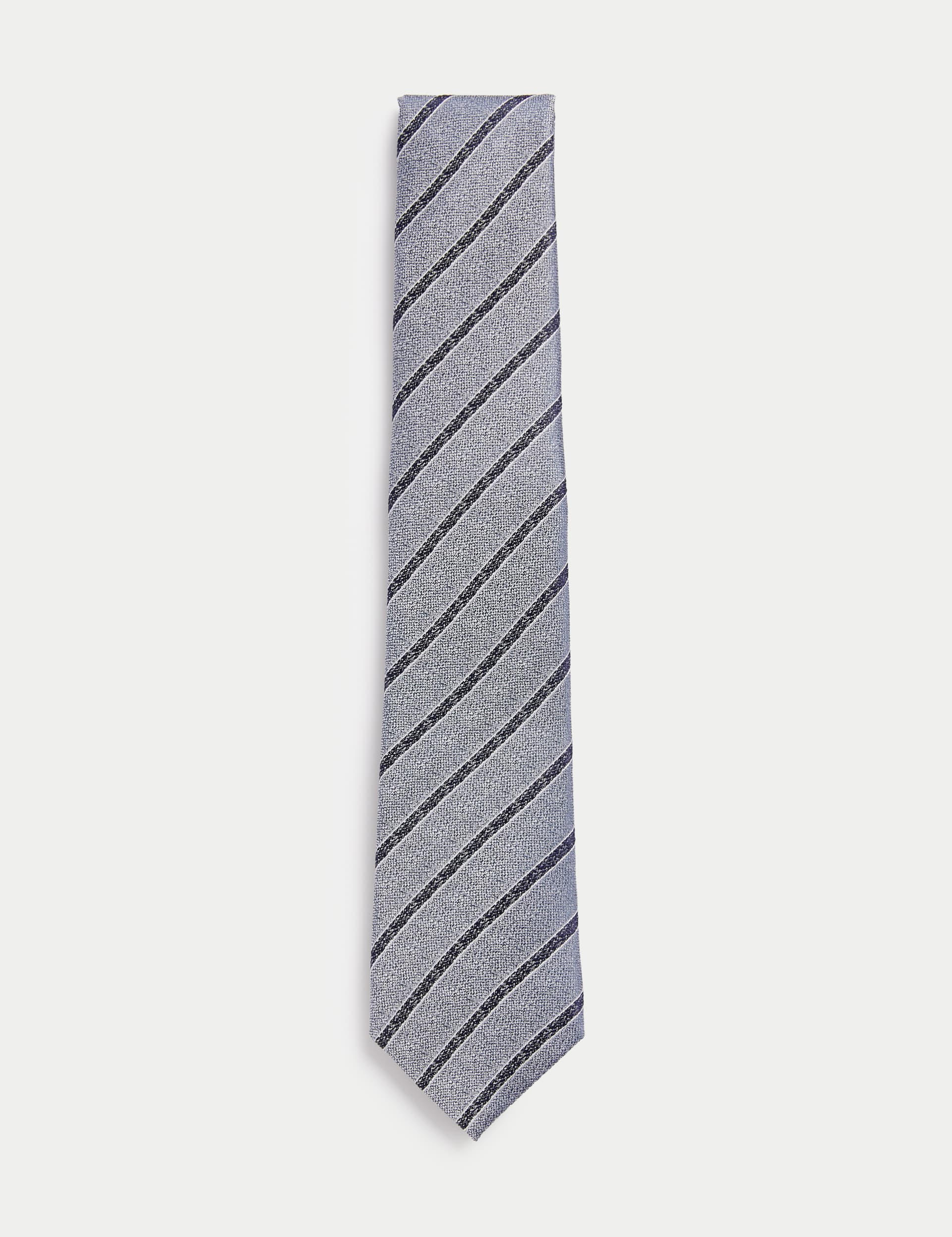 M&S Collection Men's Pure Silk Striped Tie - Mid Blue, Mid Blue