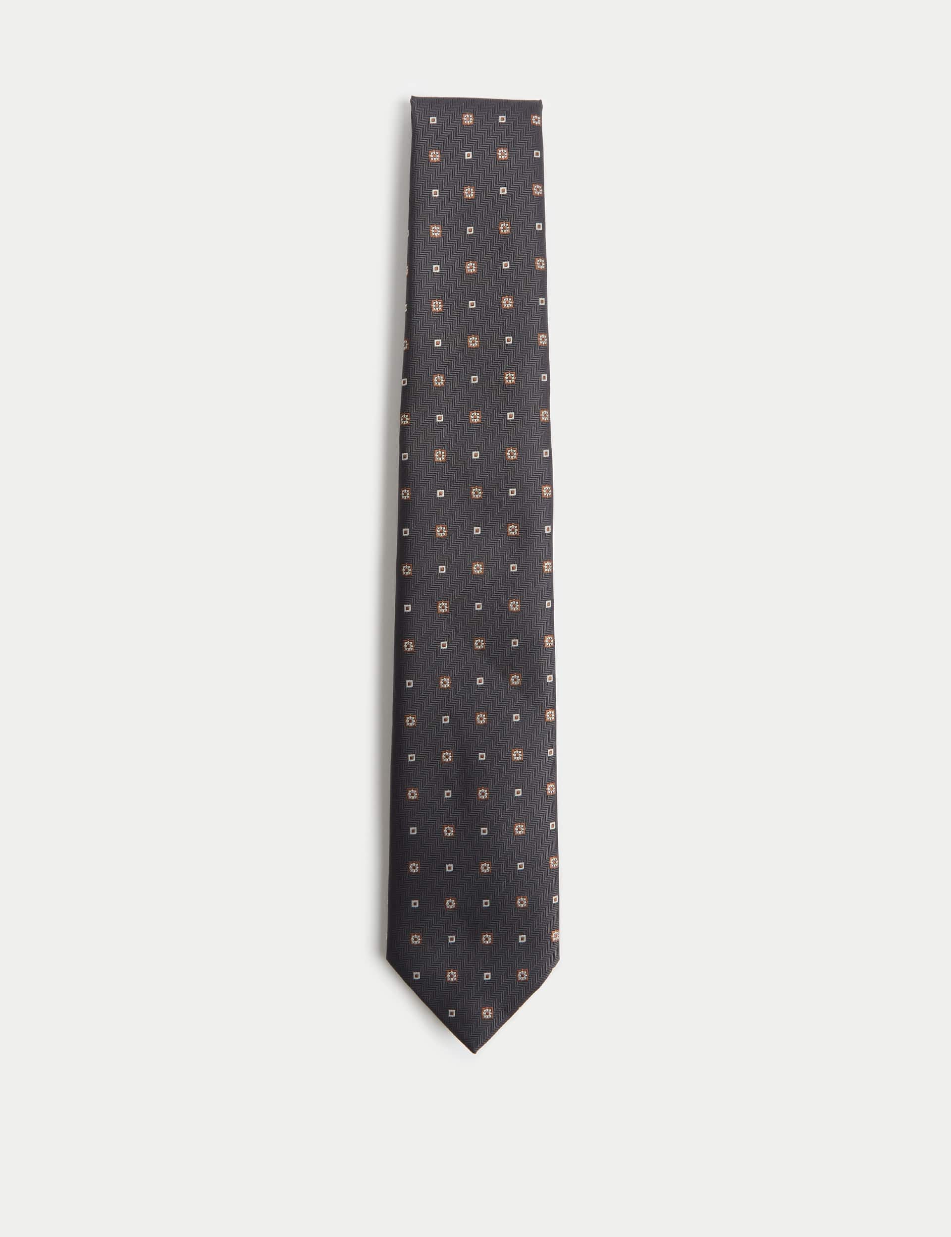 M&S Men's Slim Herringbone Foulard Tie