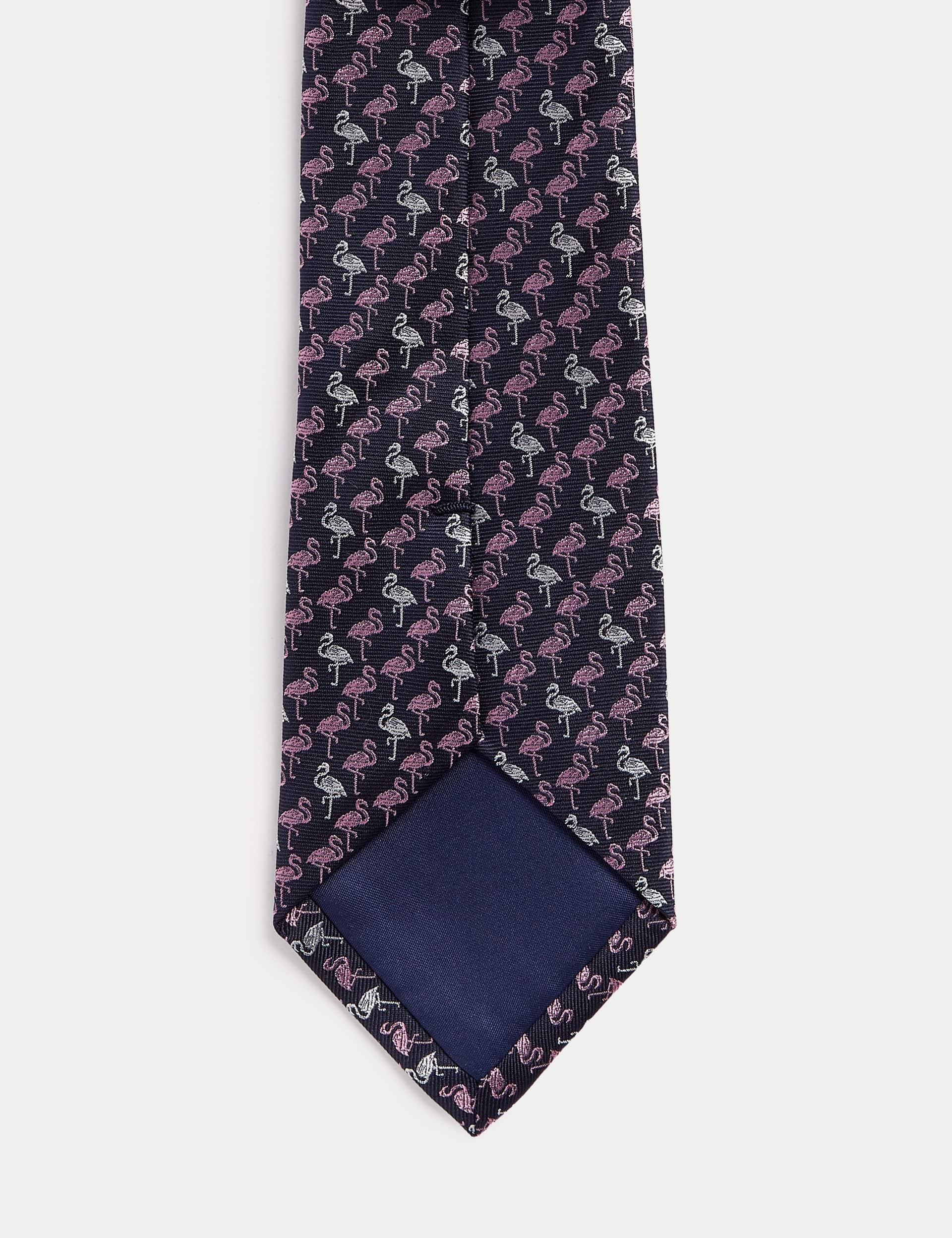 M&S Collection Men's Flamingo Pure Silk Tie - Navy Mix, Navy Mix