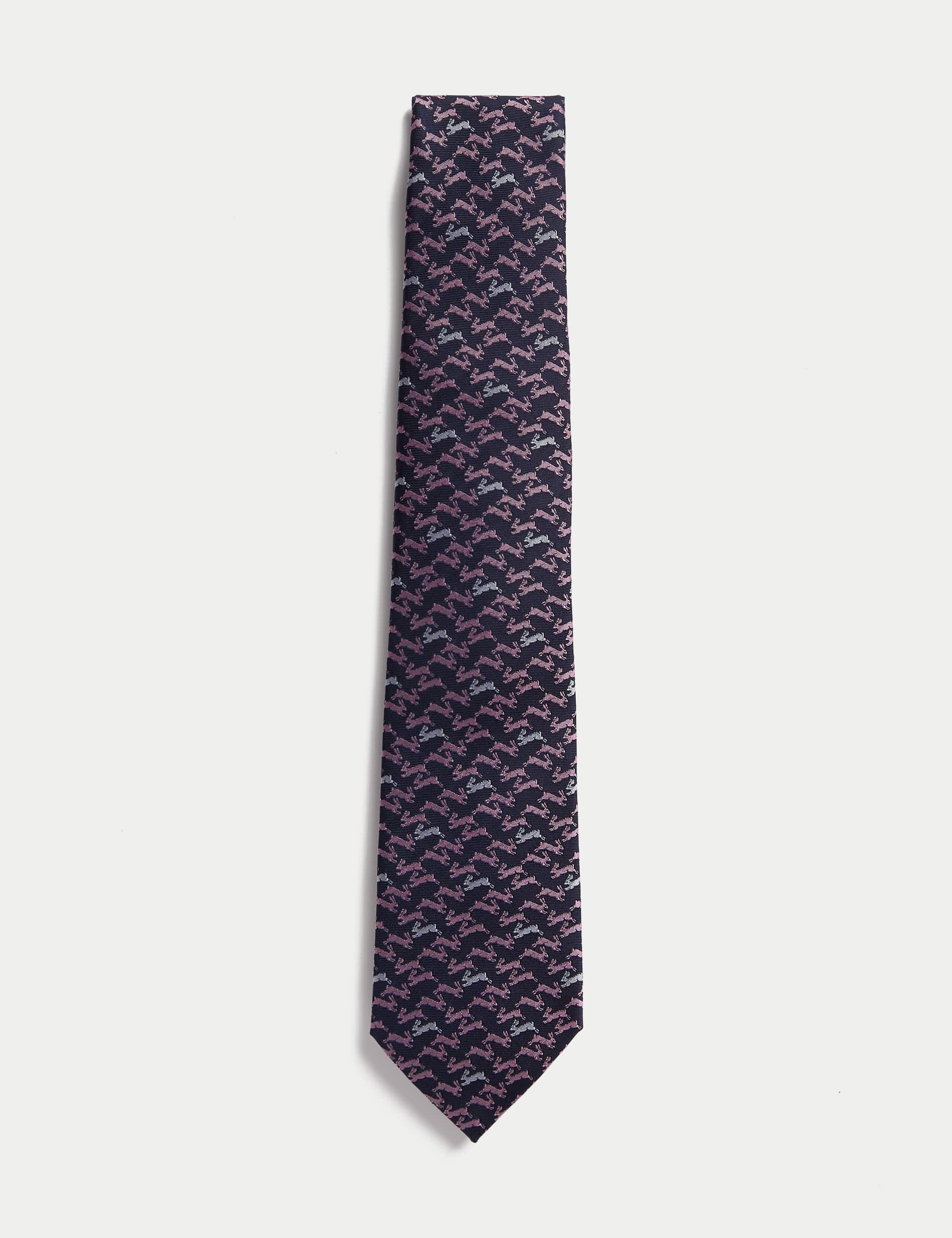 M&S Men's Rabbit Pure Silk Tie - Pink, Pink