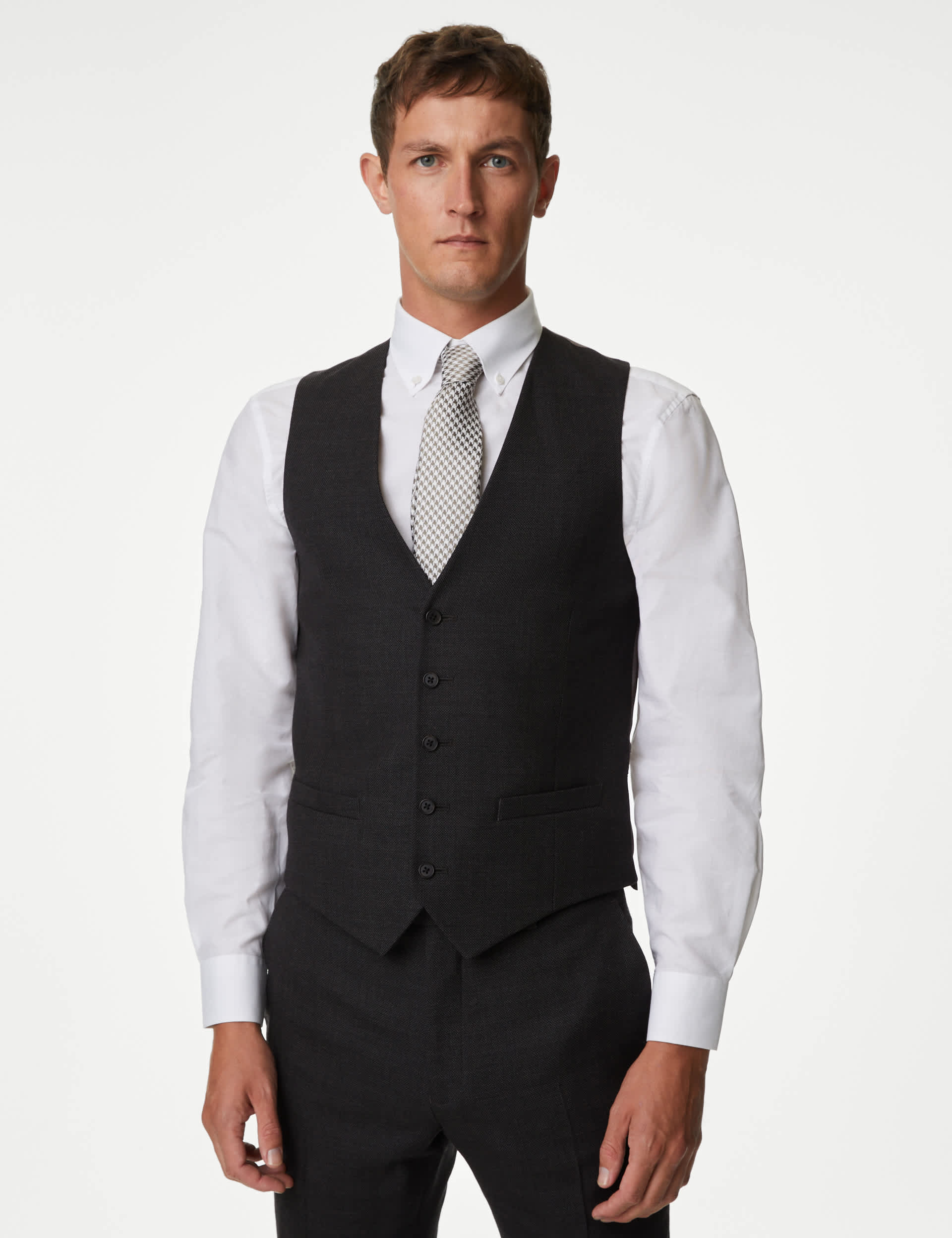 M&S Sartorial Men's Regular Fit Pure Wool Waistcoat - 42REG - Charcoal, Charcoal