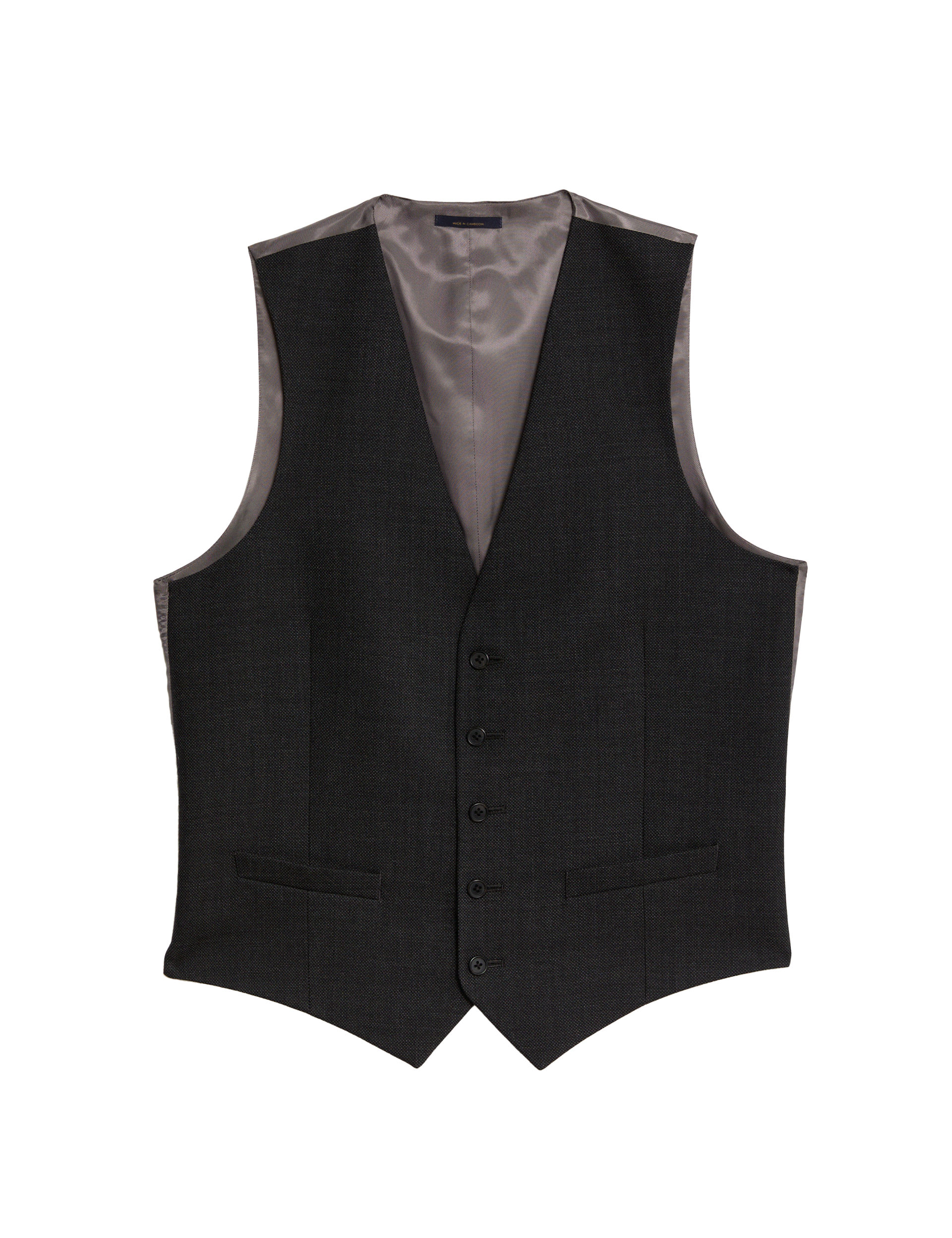 M&S Sartorial Men's Regular Fit Pure Wool Waistcoat - 46REG - Charcoal, Charcoal