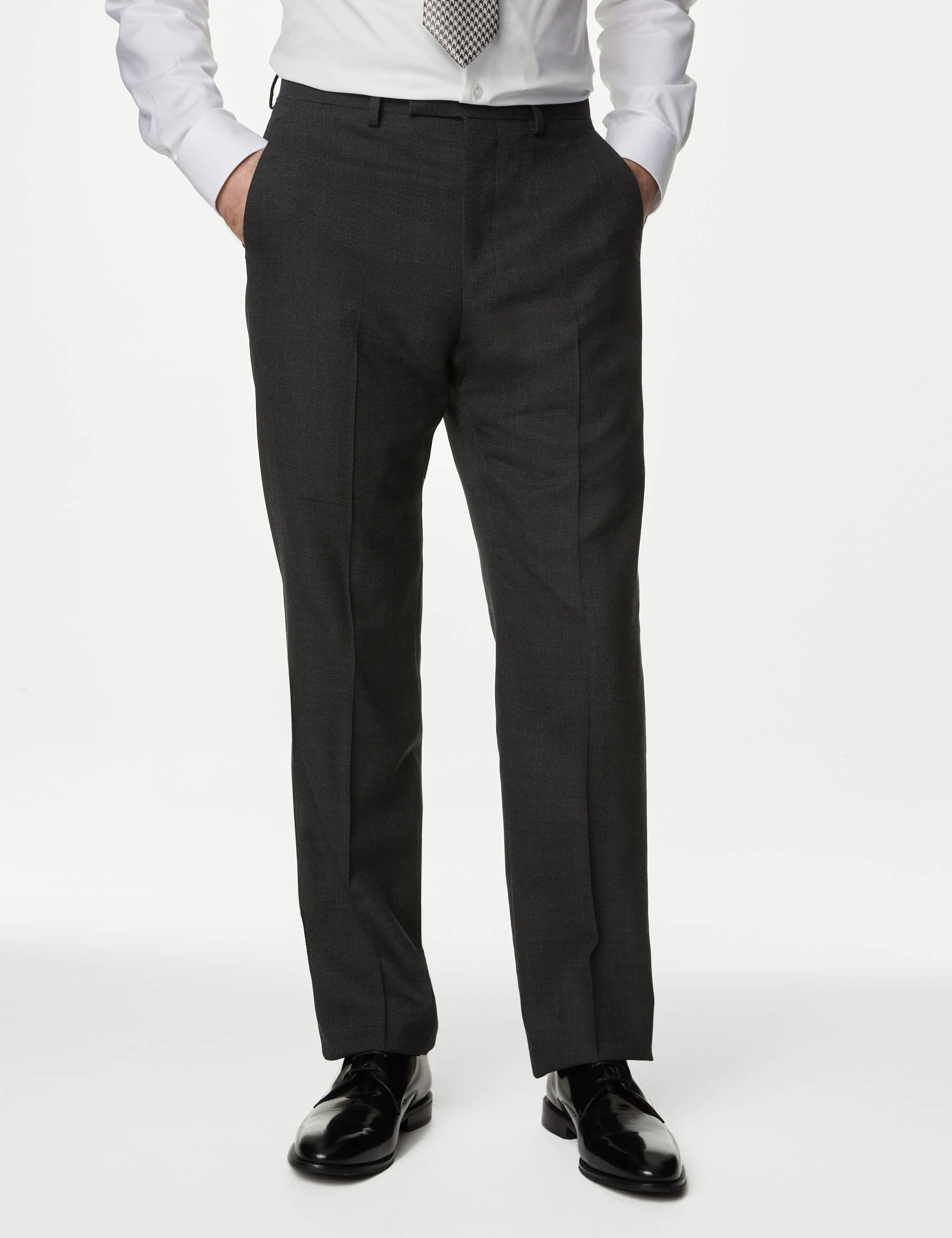 M&S Sartorial Men's Regular Fit Pure Wool Textured Suit Trousers - 38REG - Charcoal, Charcoal