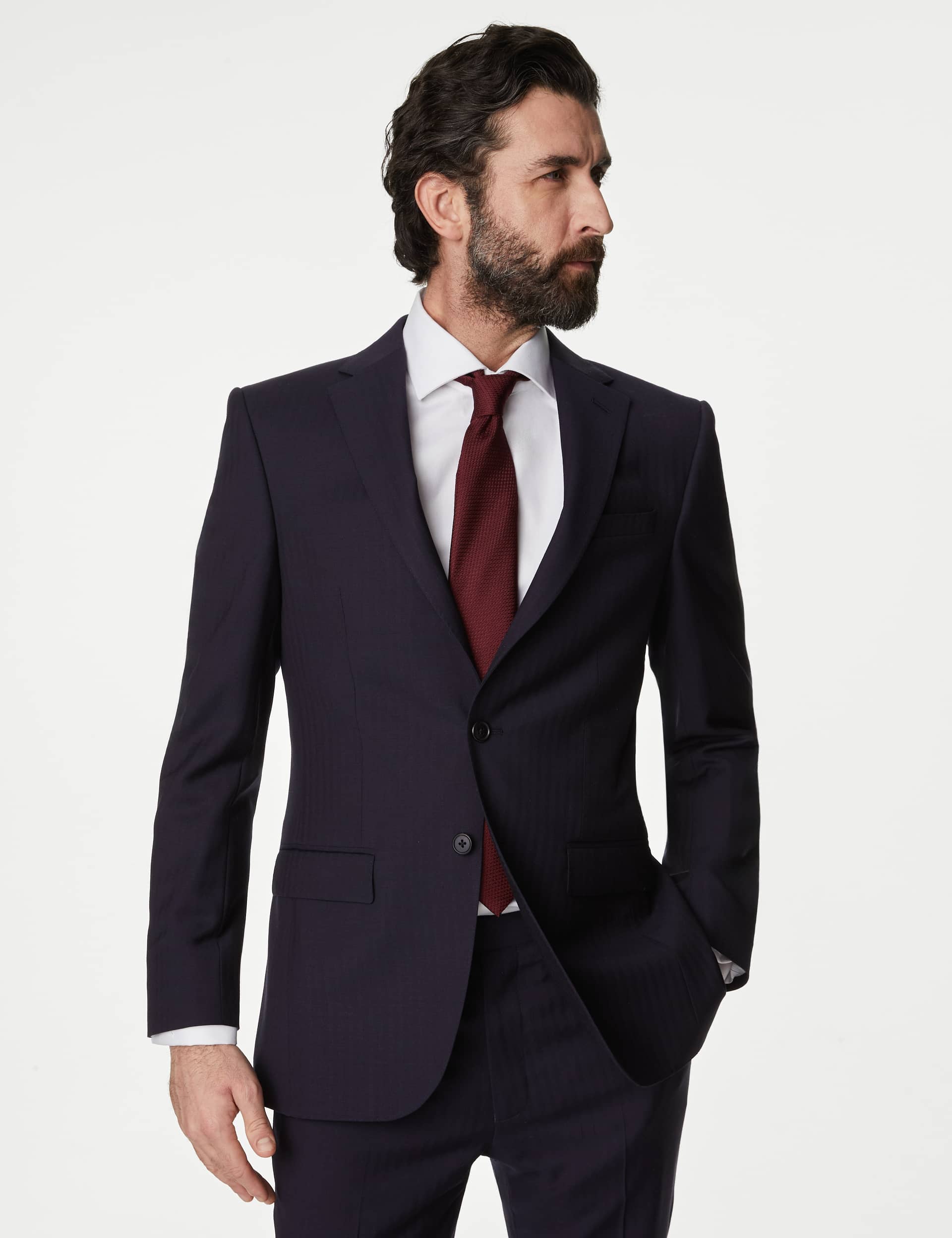 M&S Sartorial Men's Slim Fit Pure Wool Herringbone Suit Jacket