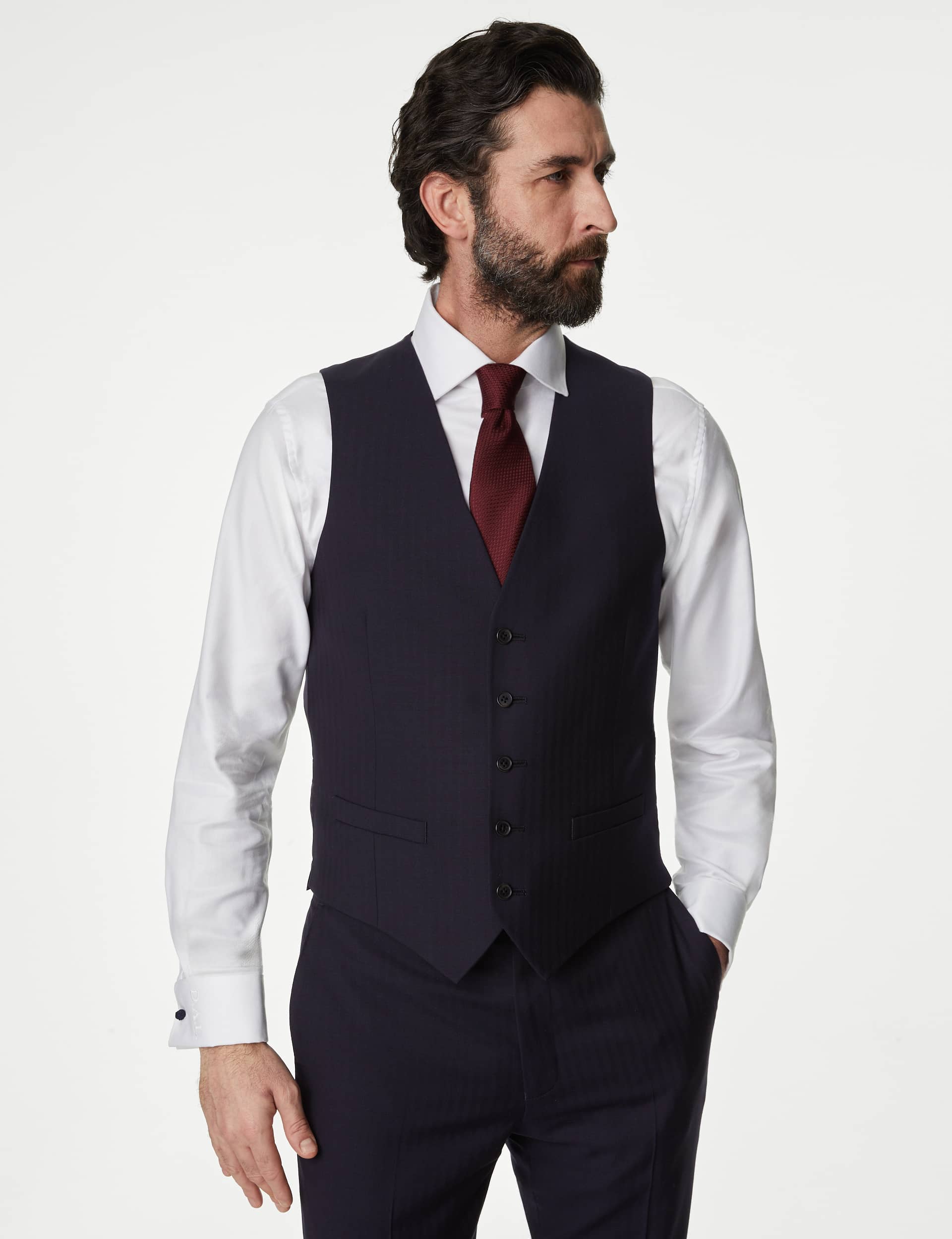 M&S Sartorial Men's Regular Fit Pure Wool Textured Waistcoat