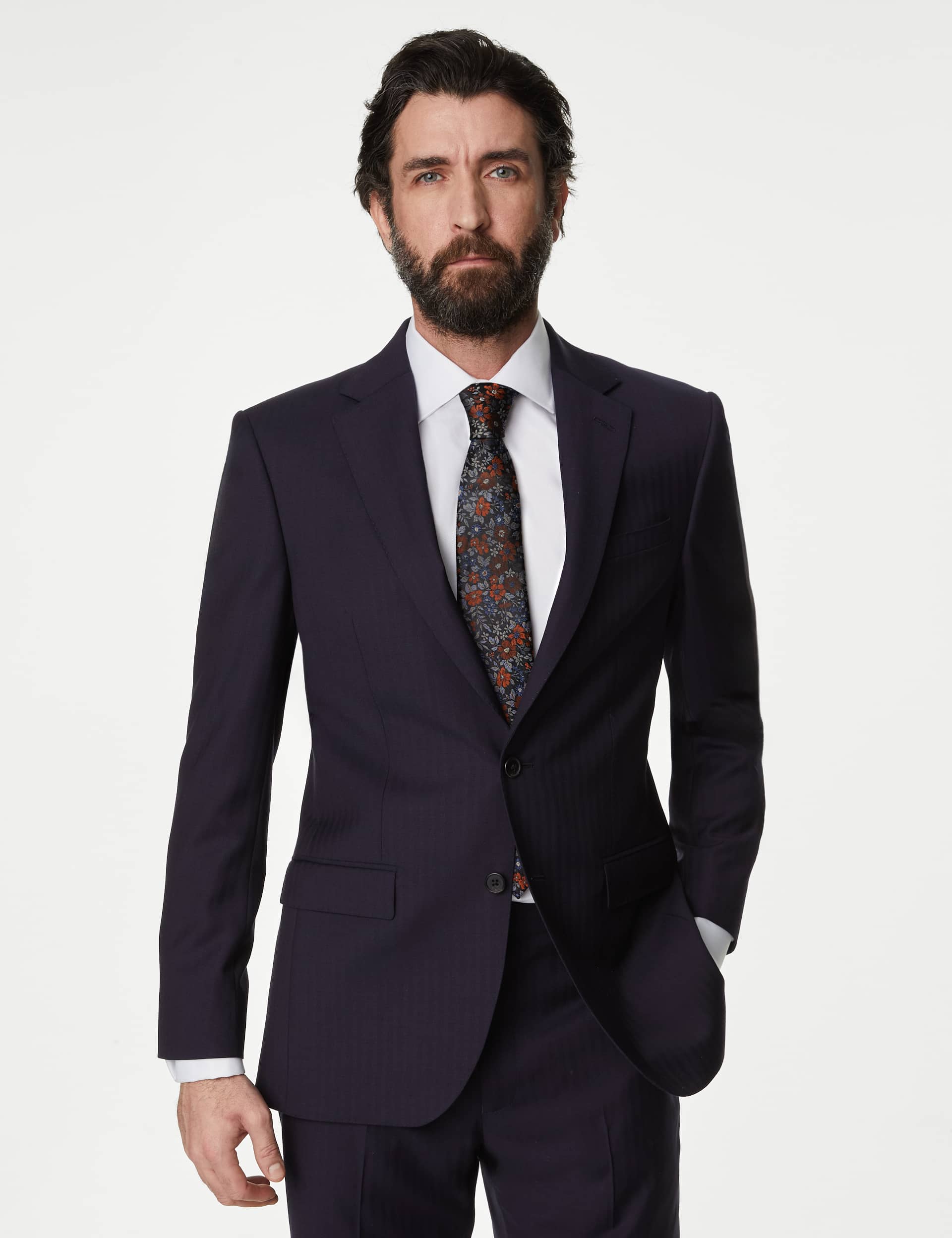M&S Sartorial Men's Regular Fit Herringbone Pure Wool Suit Jacket