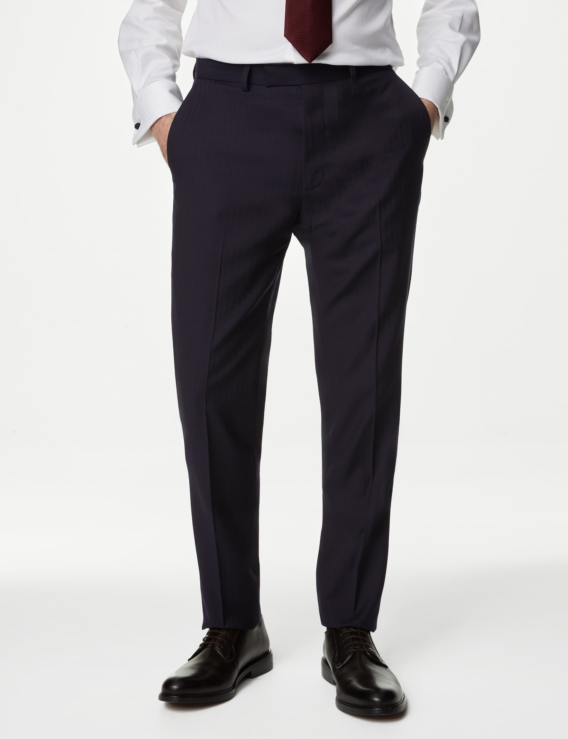 M&S Sartorial Men's Slim Fit Pure Wool Herringbone Suit Trousers - 36REG - Navy, Navy