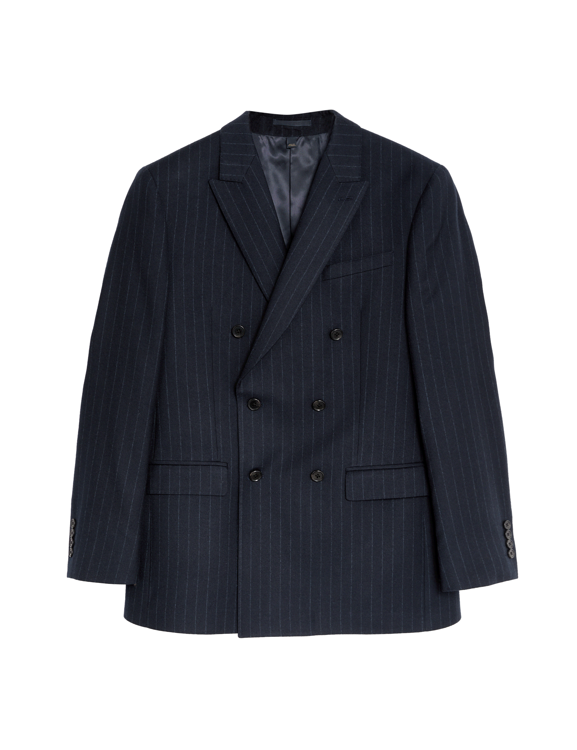 M&S Sartorial Men's Regular Fit Pure Wool Double Breasted Pinstripe Jacket - 44REG - Navy, Navy