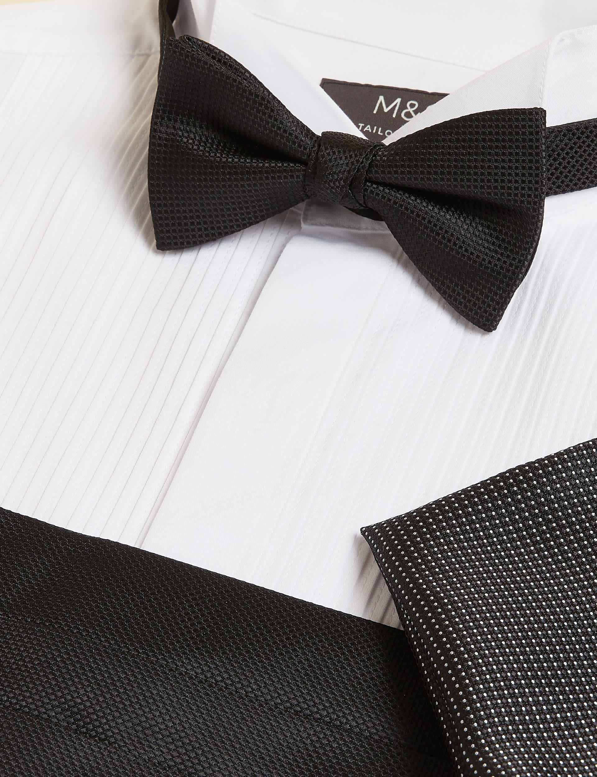 M&S Men's Bow Tie, Pocket Square & Cummerbund Set - Black, Black,Burgundy