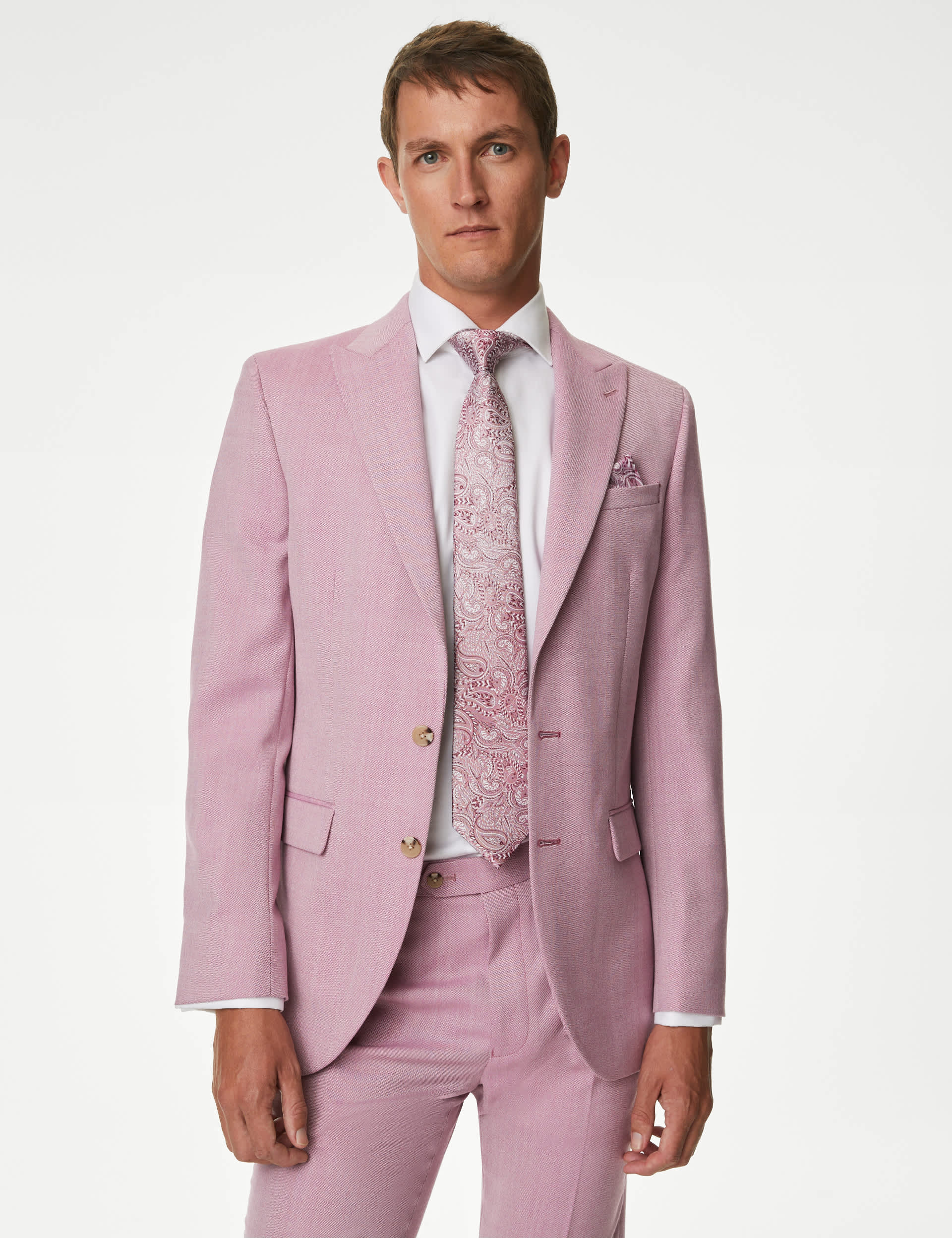 M&S Men's Slim Fit Wool Blend Suit Jacket - 38LNG - Pink, Pink