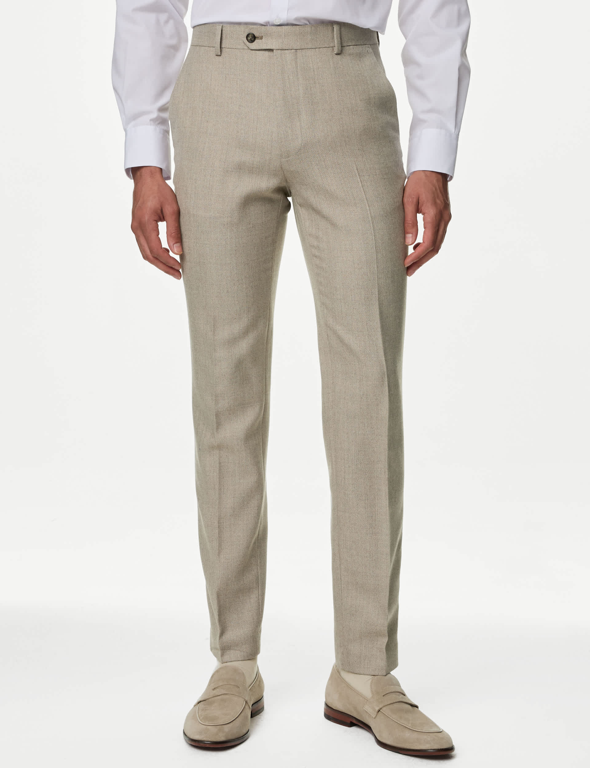 M&S Men's Slim Fit Wool Blend Herringbone Trousers