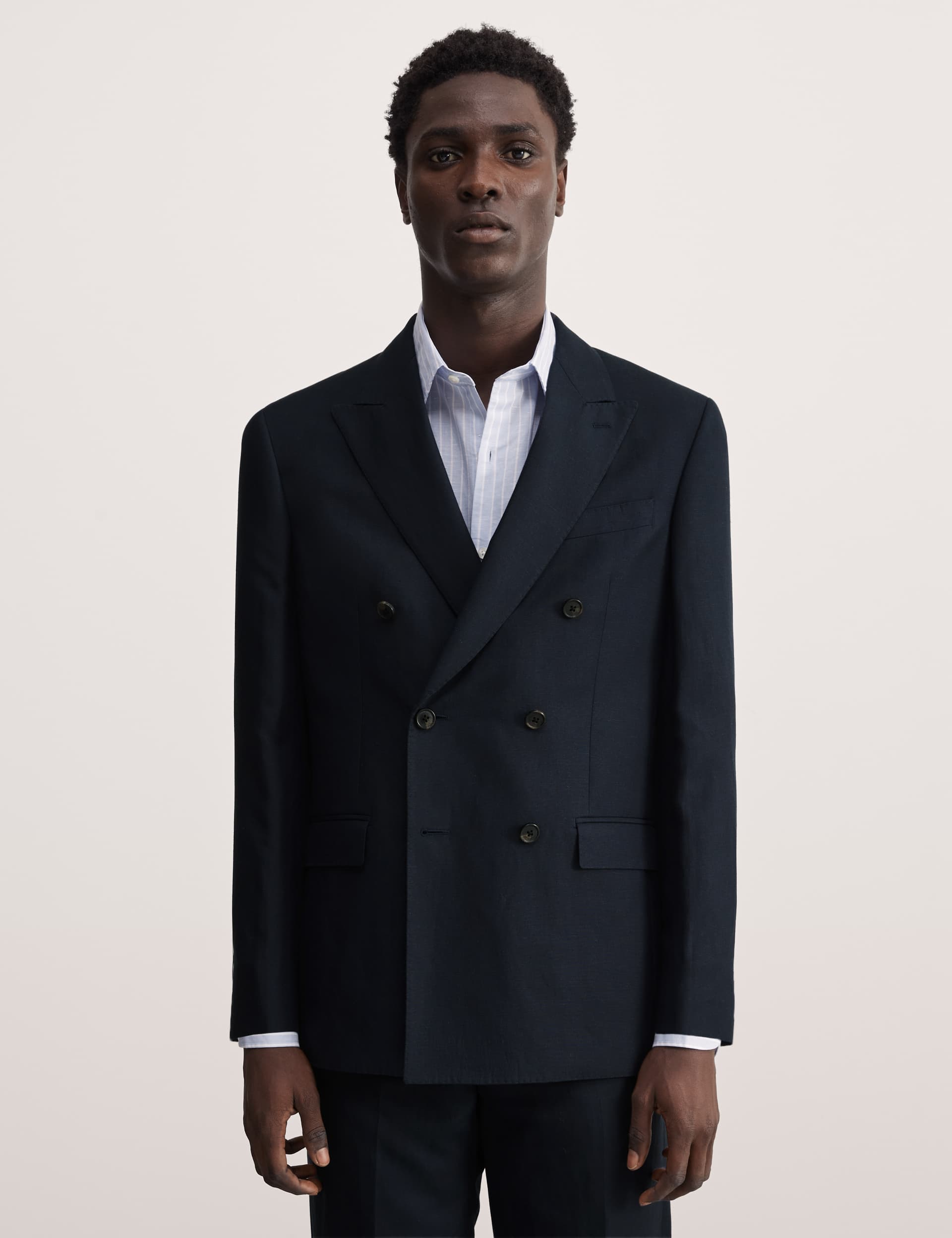 Jaeger Men's Tailored Fit Silk Rich Double Breasted Suit Jacket