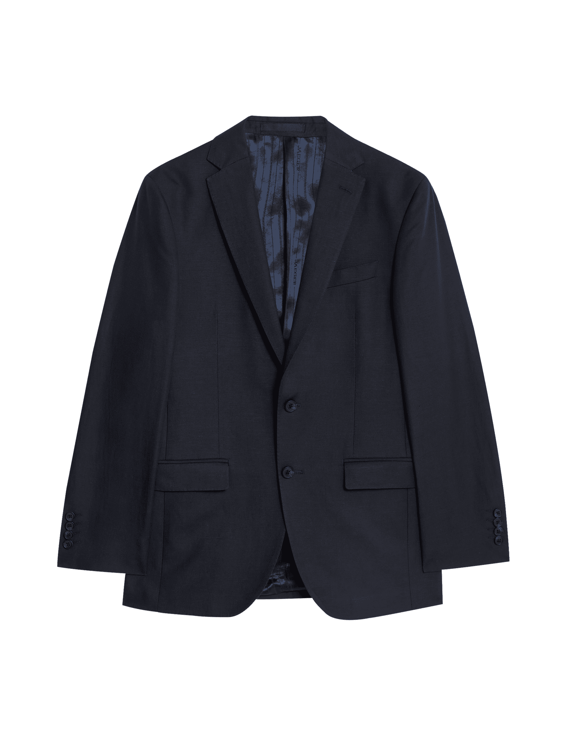 Jaeger Men's Tailored Fit Silk & Linen Blend Suit Jacket - 46SHT - Navy, Stone,Navy