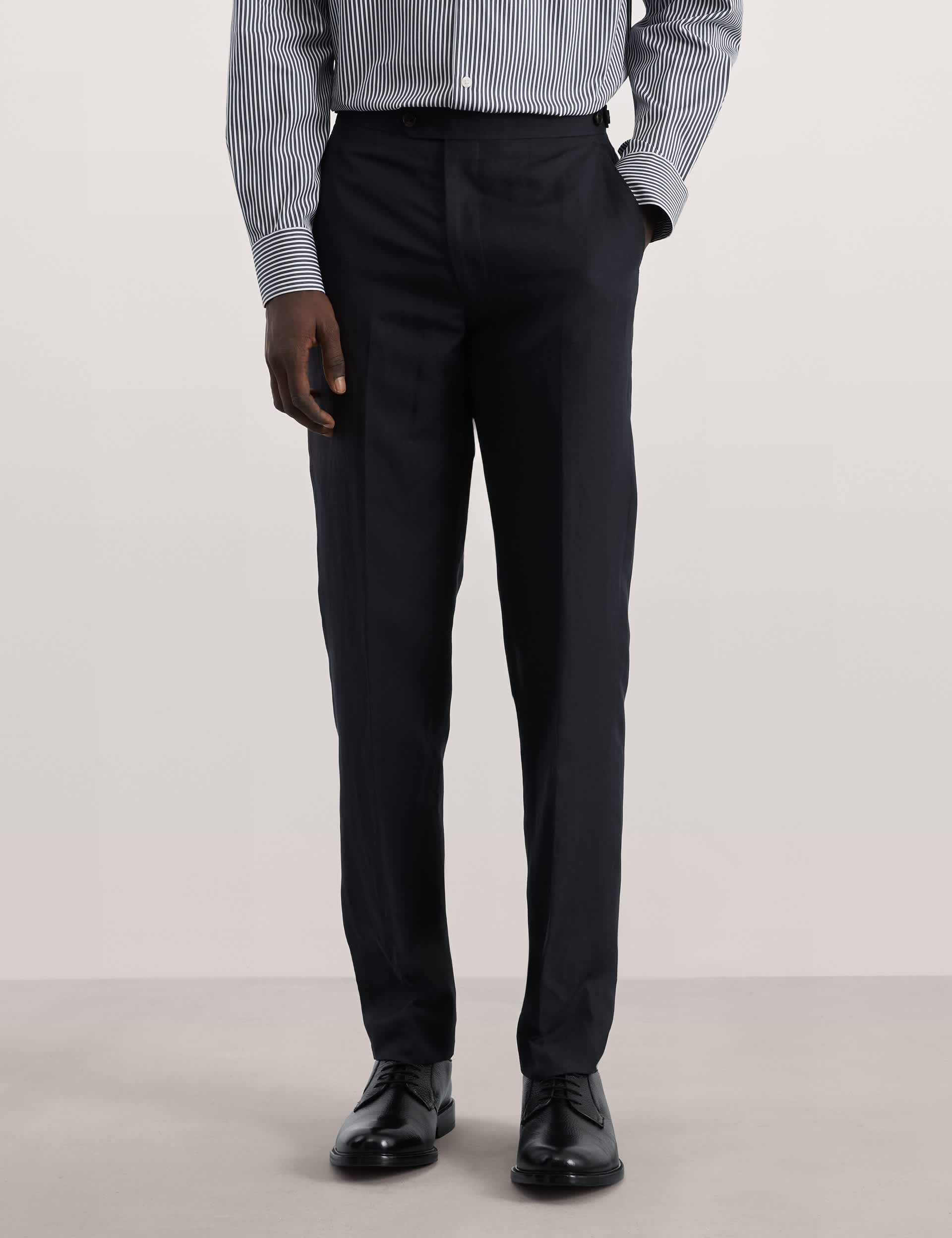 Jaeger Men's Tailored Fit Silk & Linen Blend Suit Trousers - 32REG - Navy, Navy,Stone