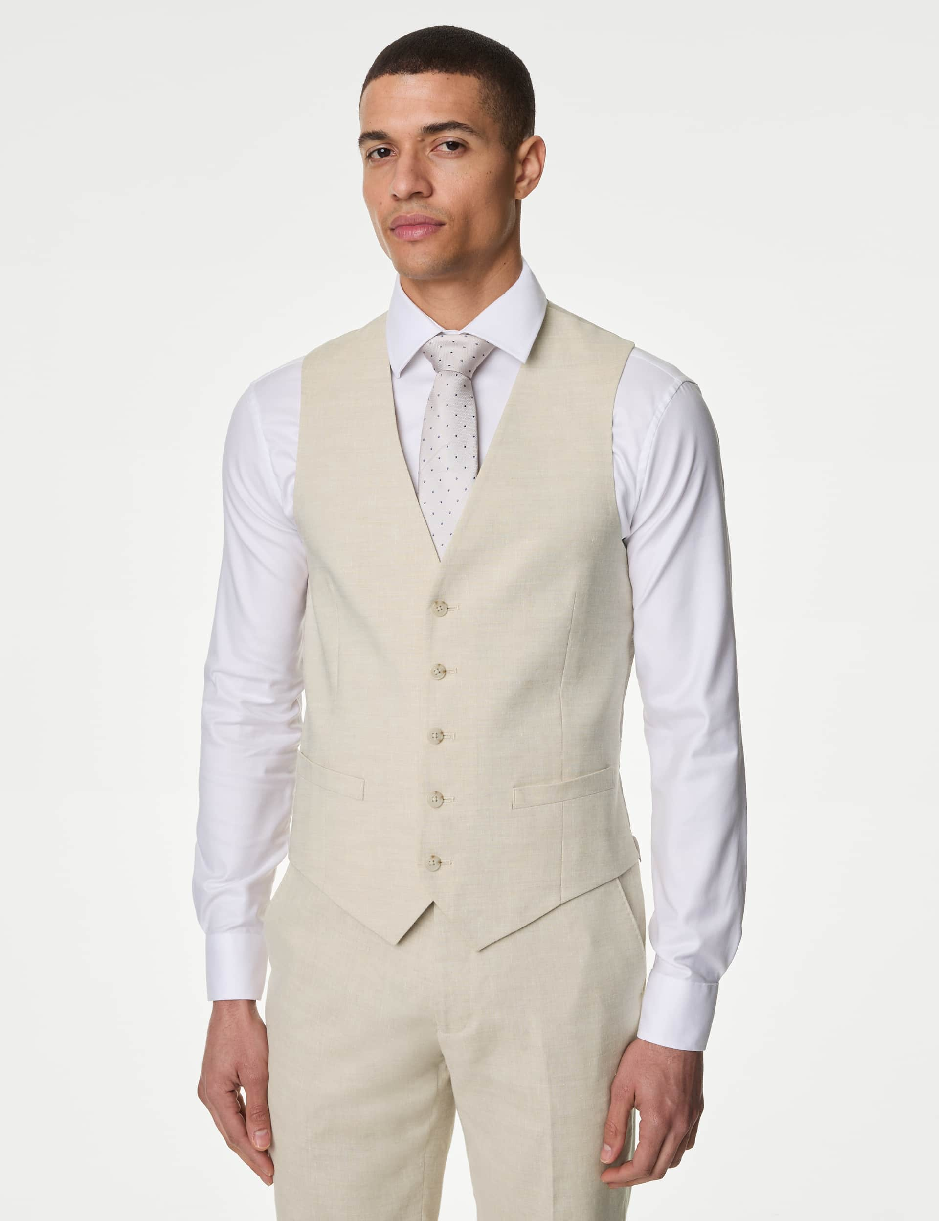 M&S Men's Italian Linen Miracle Waistcoat - 38REG - Neutral, Neutral