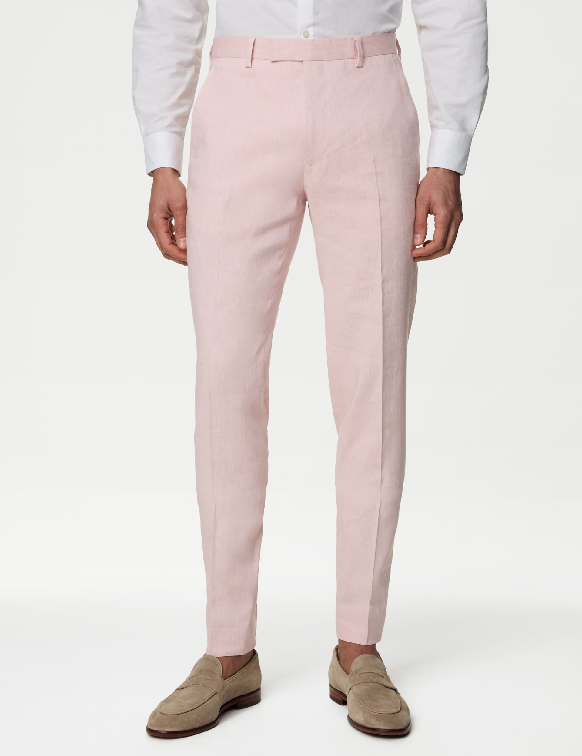 M&S Men's Tailored Fit Italian Linen Miracle Trousers - 38REG - Pale Pink, Pale Pink