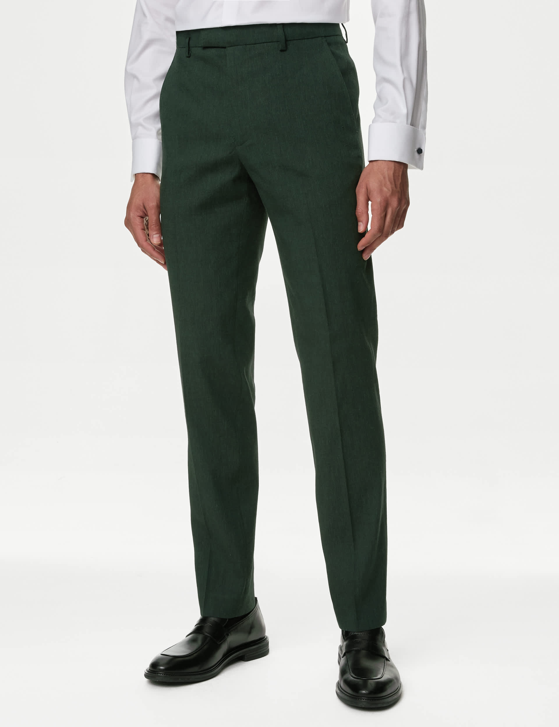 M&S Men's Tailored Fit Italian Linen Miracle Suit Trousers - 40LNG - Dark Green, Dark Green