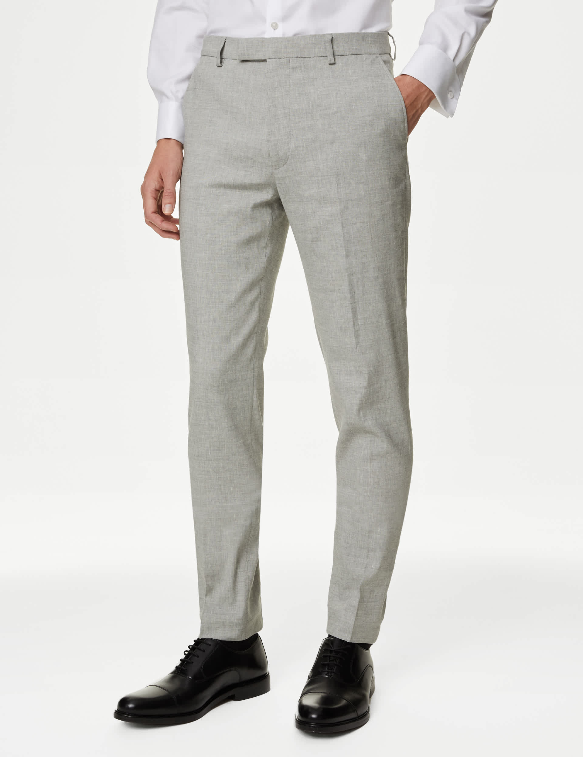 M&S Men's Tailored Fit Italian Linen Miracle Suit Trousers - 34REG - Light Grey, Navy,Light Grey