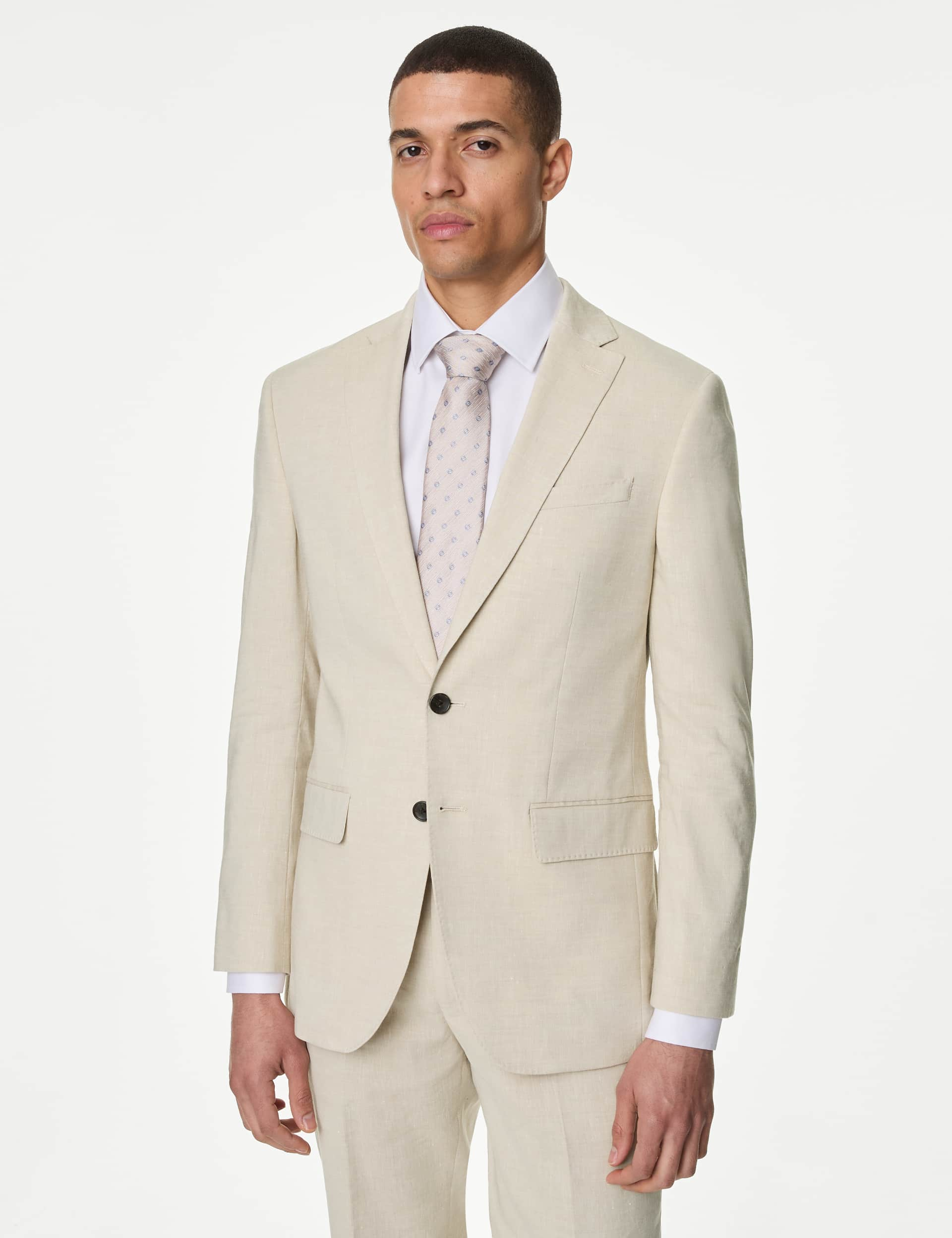 M&S Men's Tailored Fit Italian Linen Miracle Suit Jacket - 42REG - Neutral, Neutral,Navy