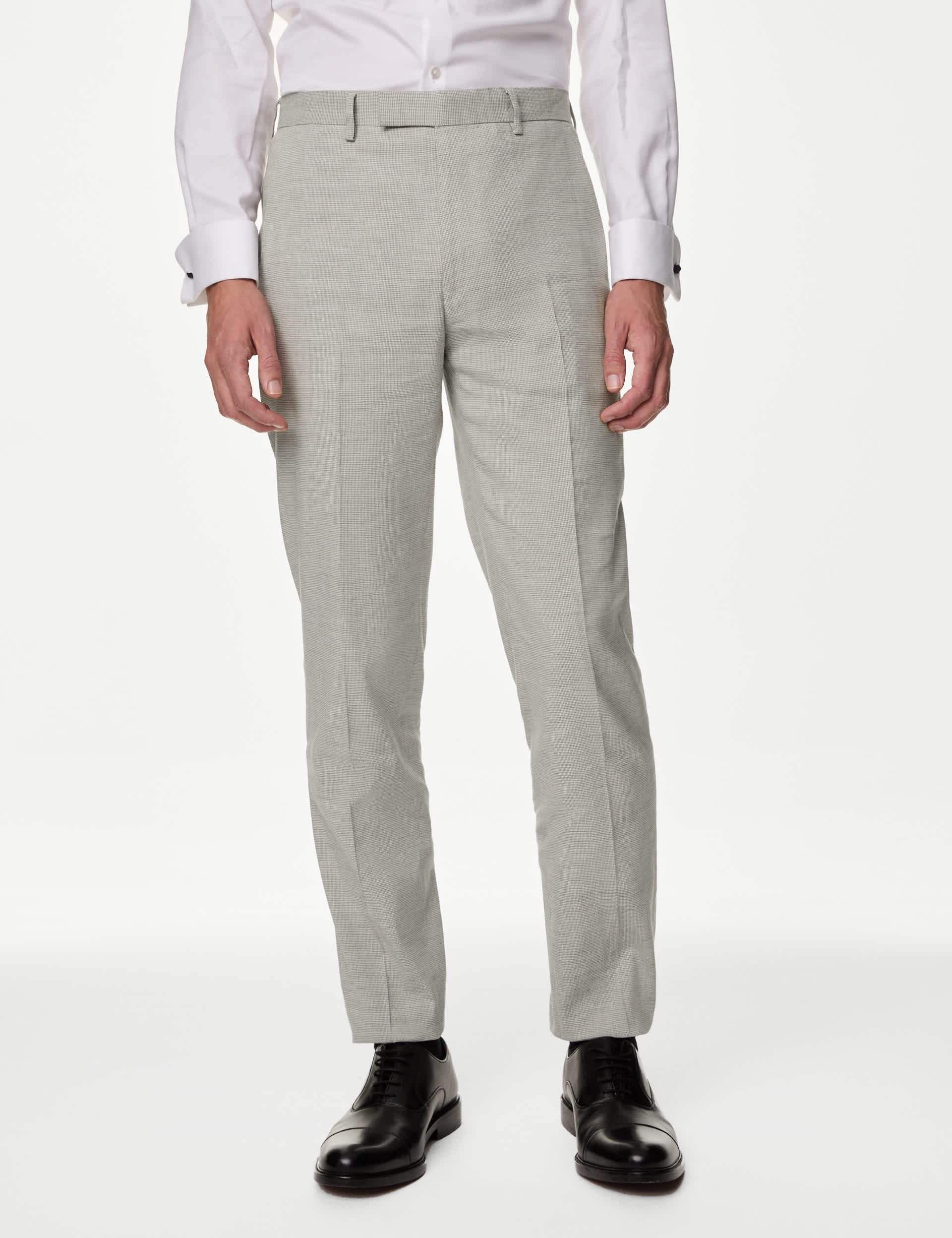 M&S Men's Tailored Fit Italian Linen Miracle™ Puppytooth Suit Trousers - 34REG - Grey, Grey,Navy