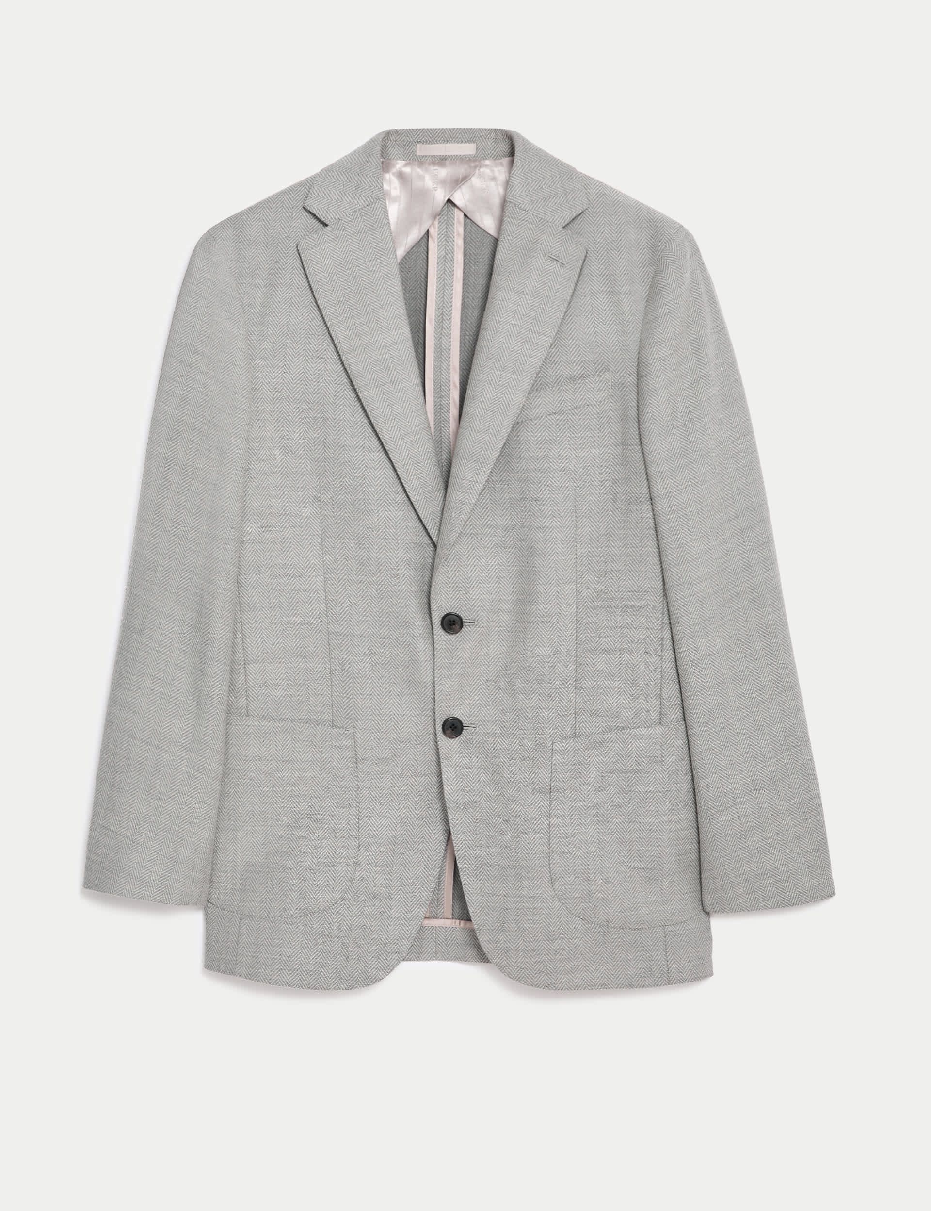 Jaeger Men's Tailored Fit Wool Rich Herringbone Blazer - 44REG - Light Grey Mix, Light Grey Mix