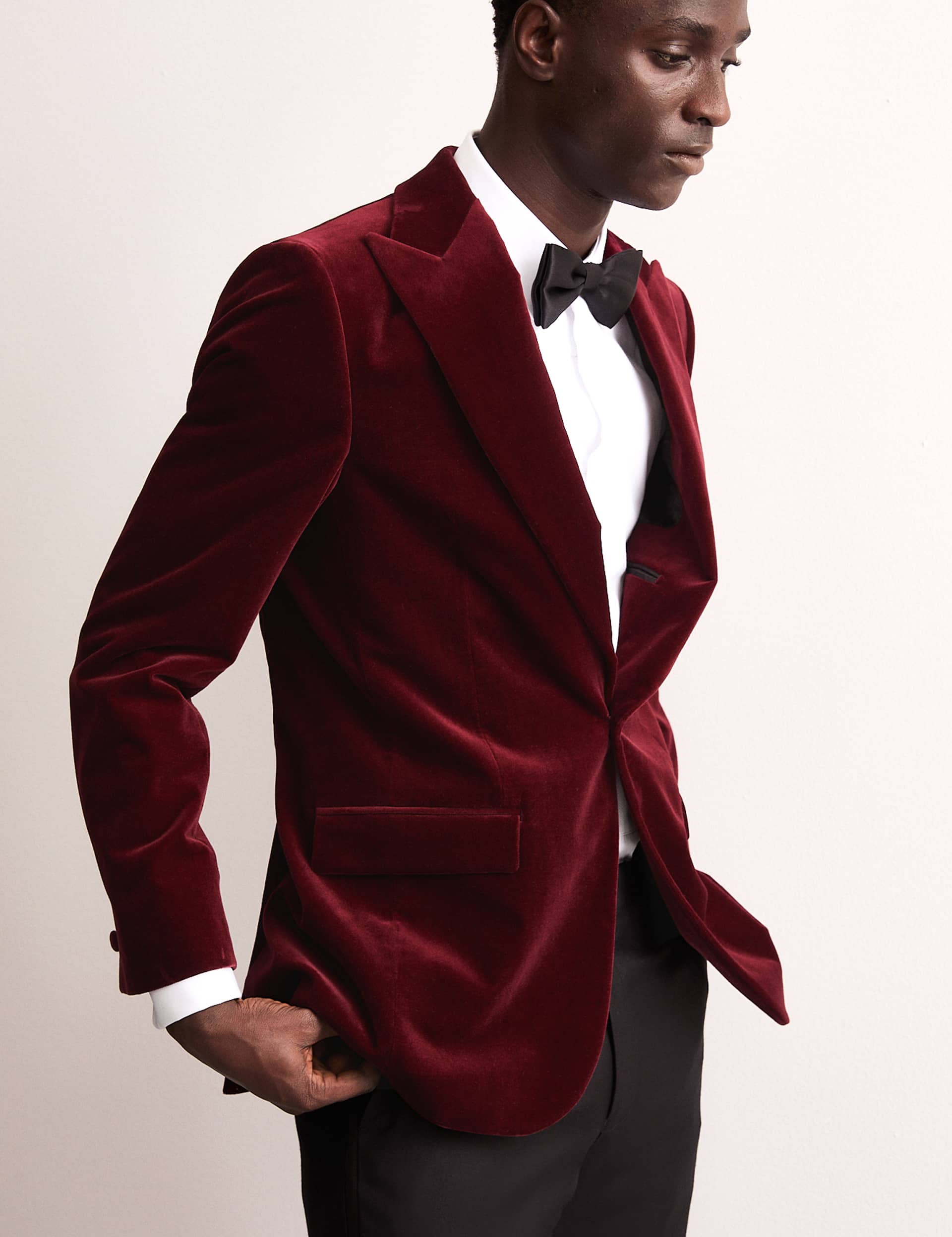 Jaeger Men's Tailored Fit Cotton Velvet Blazer - 40REG - Dark Burgundy, Dark Burgundy