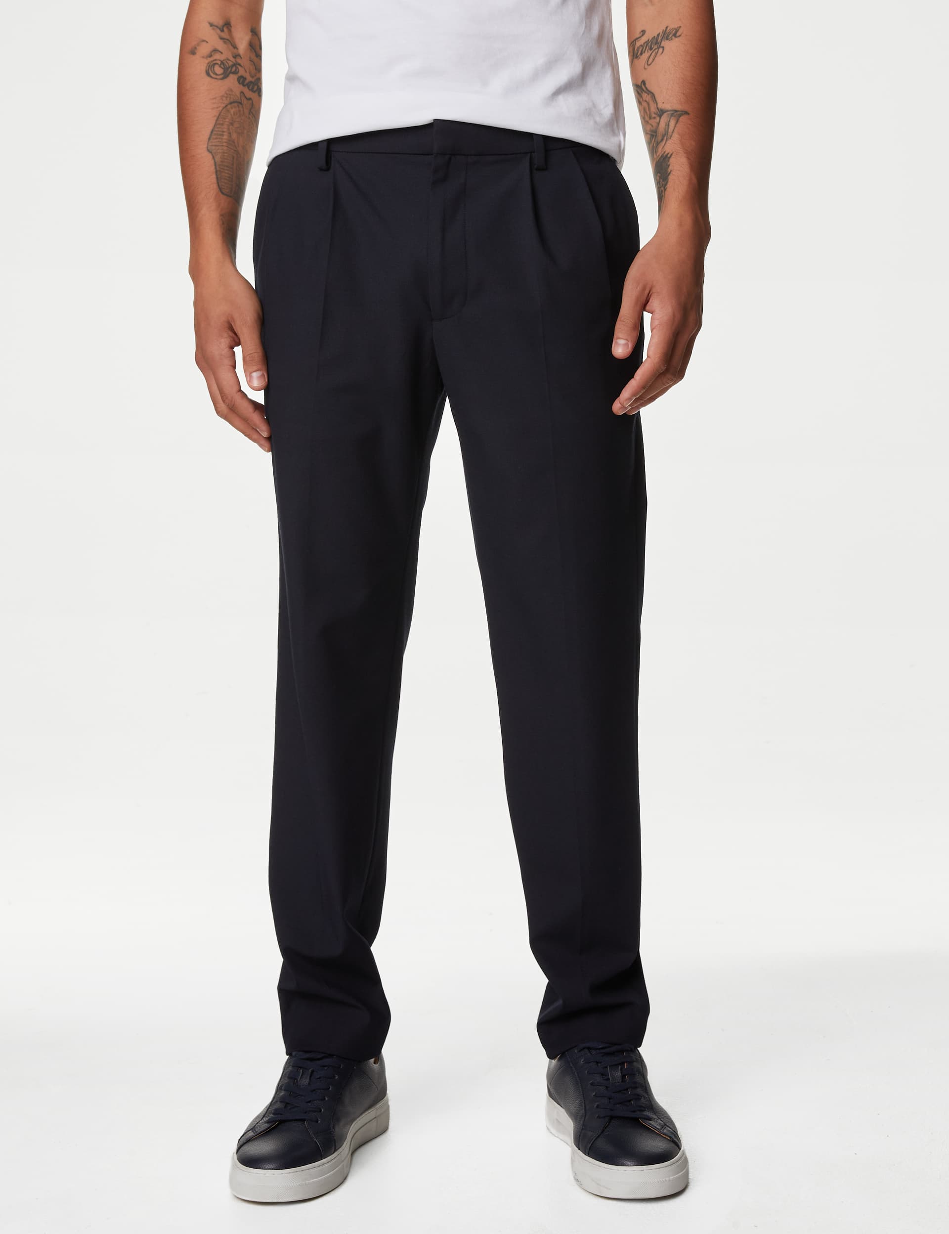 Autograph Men's Twin Pleat Stretch Trousers - 42SHT - Navy, Navy,Black