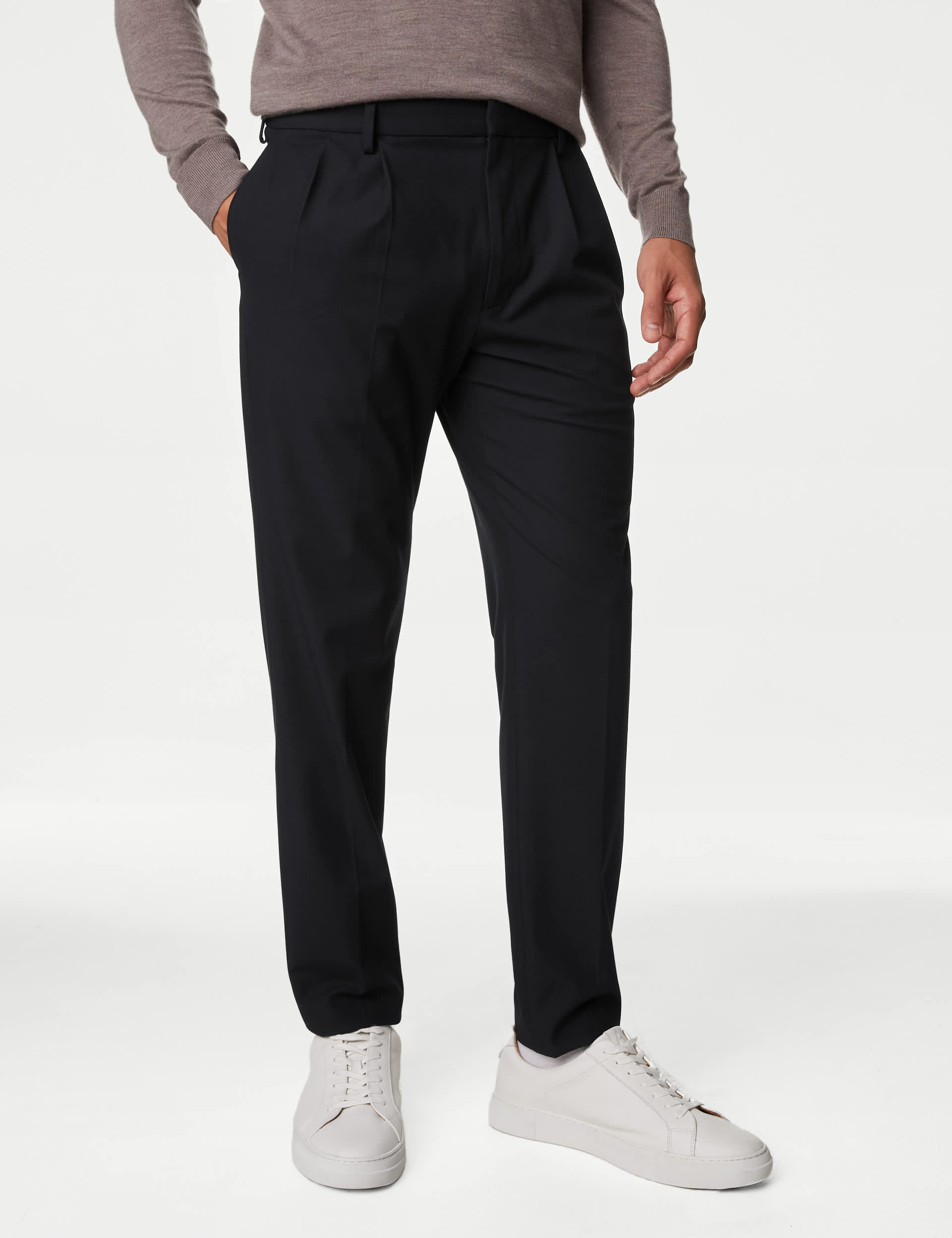 Autograph Men's Twin Pleat Stretch Trousers - 36SHT - Black, Navy,Black