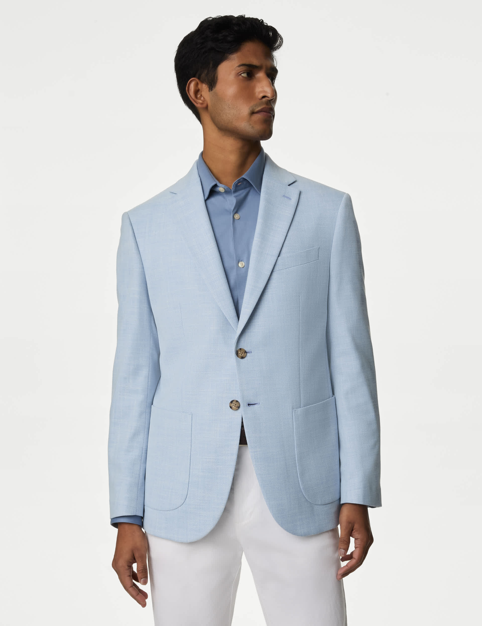 M&S Men's Textured Stretch Blazer - 38SHT - Blue, Pink,Blue