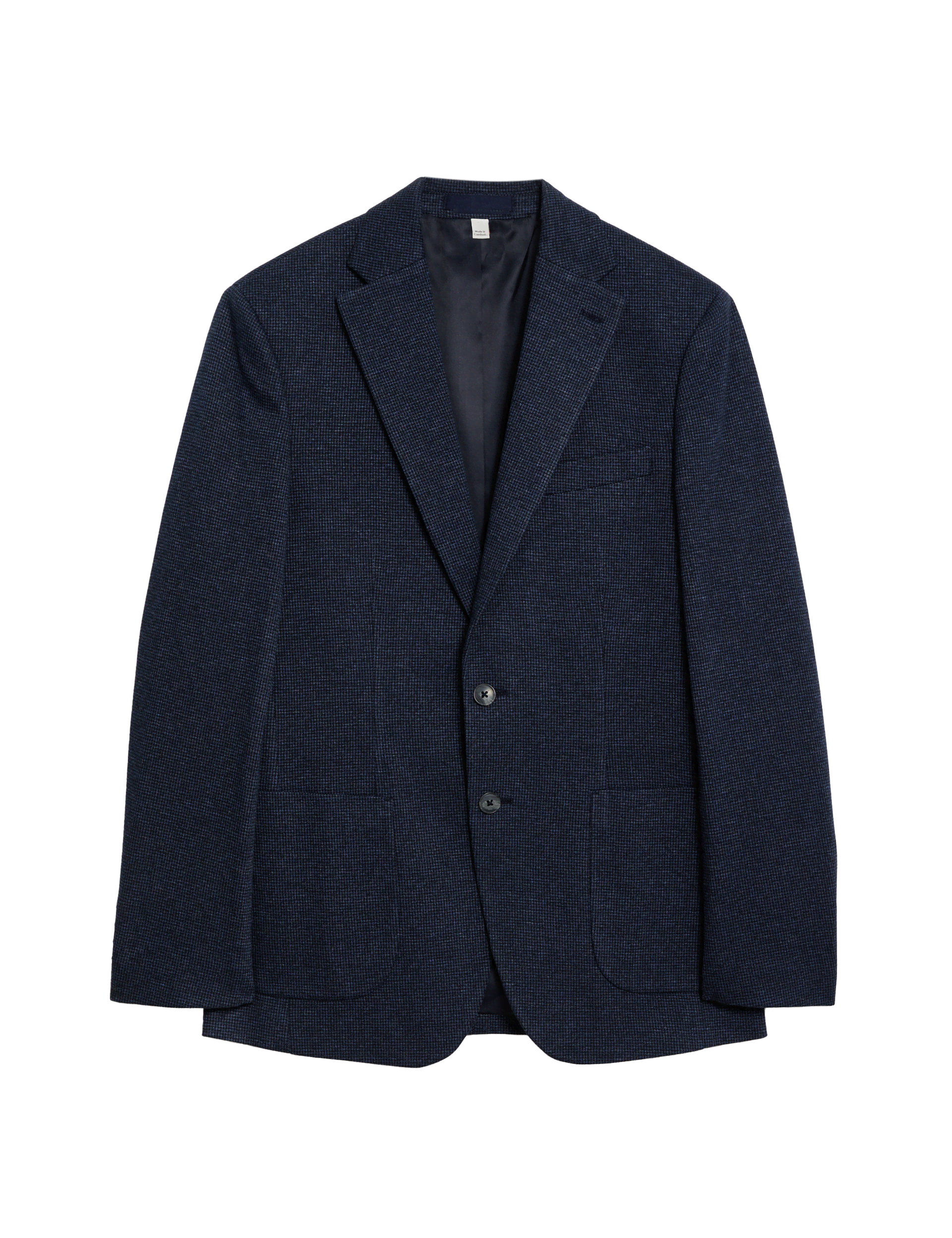 M&S Collection Men's Tailored Fit Cotton Rich Puppytooth Blazer - 42REG - Navy, Light Grey,Navy,Neut