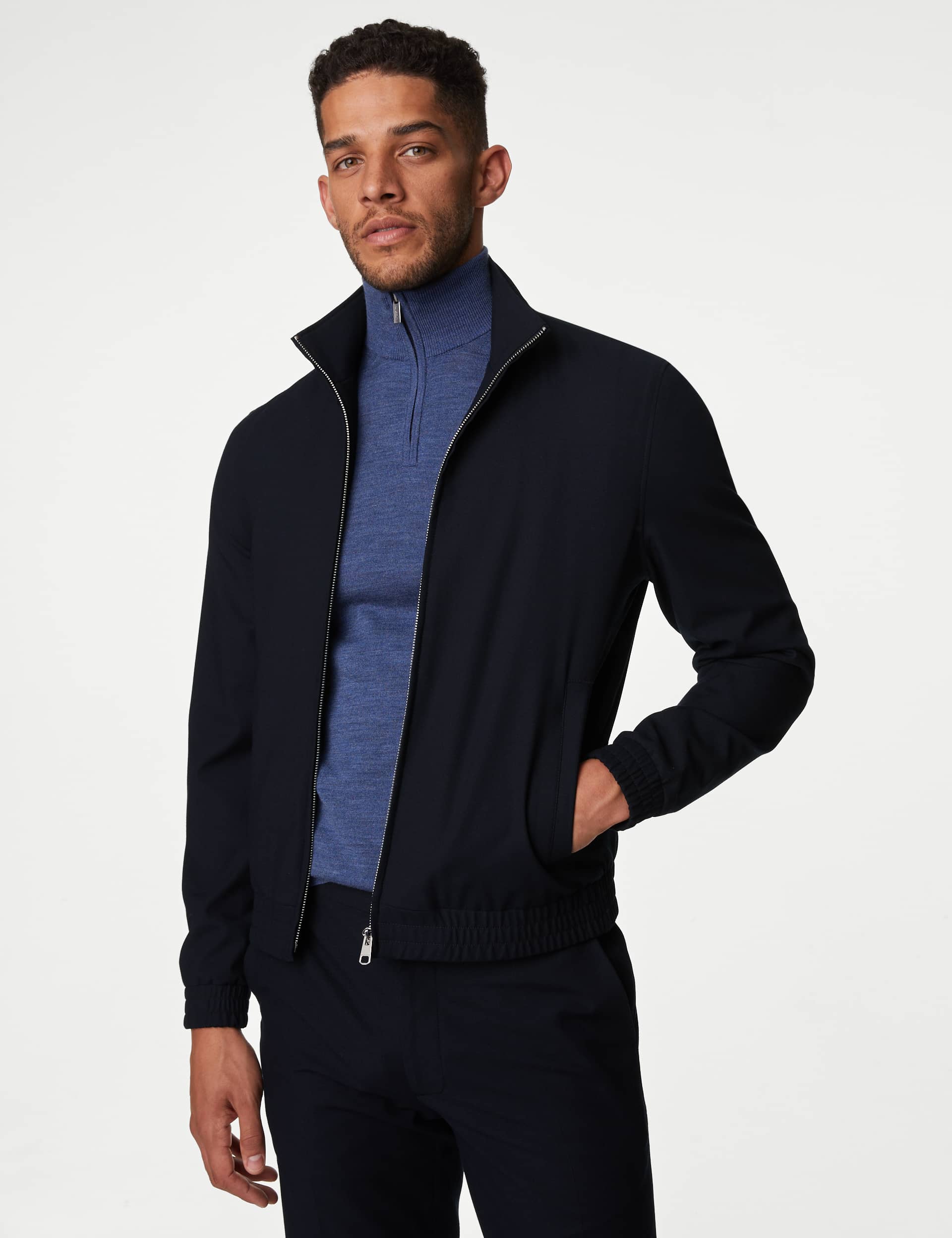 Autograph Men's Funnel Neck Stretch Bomber Jacket - XXLREG - Navy, Navy