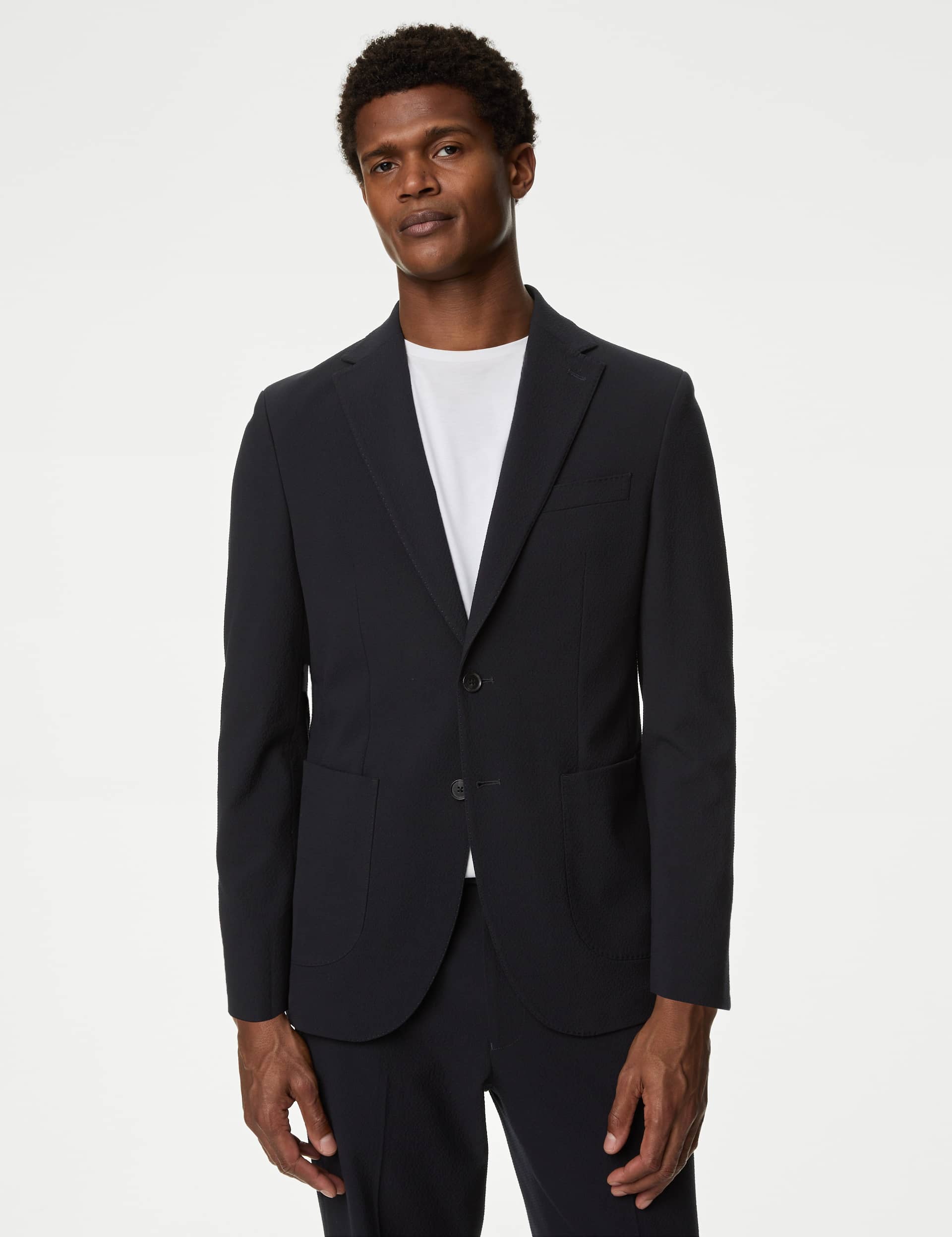 Autograph Men's Textured Stretch Blazer - 38REG - Navy, Navy