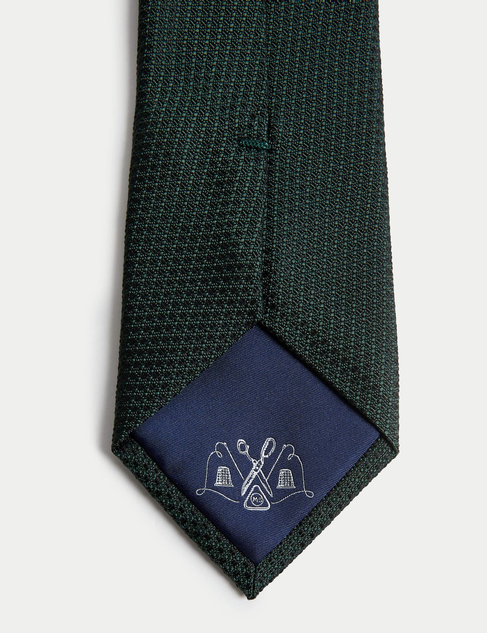 M&S Sartorial Men's Textured Pure Silk Tie - one size - Forest Green, Forest Green,Navy,Black,Dark B