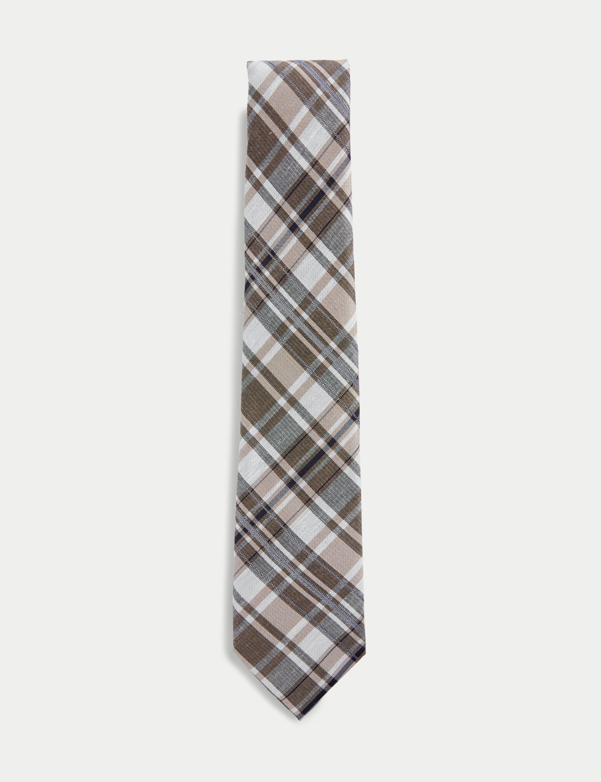 M&S Sartorial Men's Silk Rich Checked Tie - one size - Brown Mix, Brown Mix