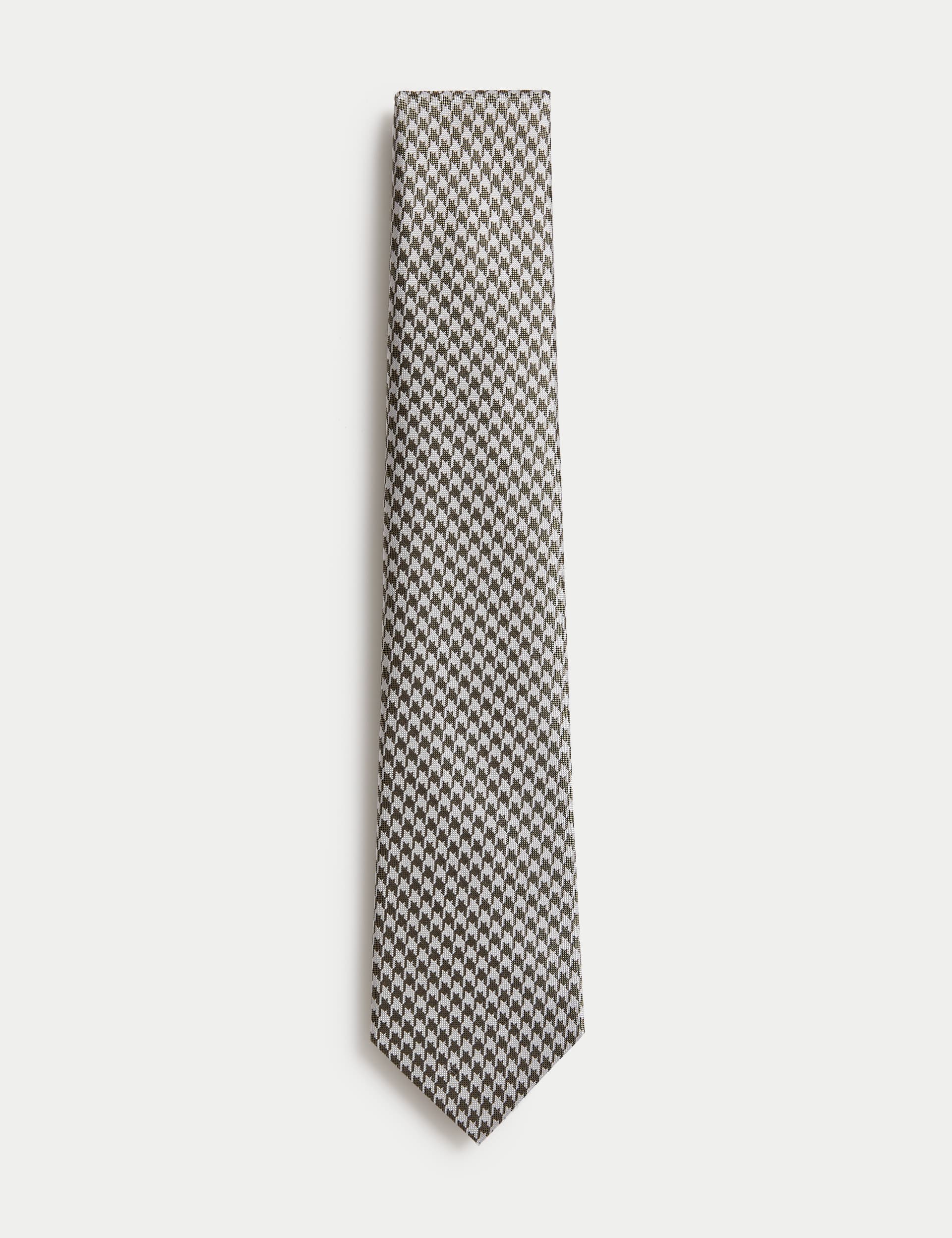 M&S Sartorial Men's Pure Silk Dogstooth Tie - one size - Neutral Brown, Neutral Brown