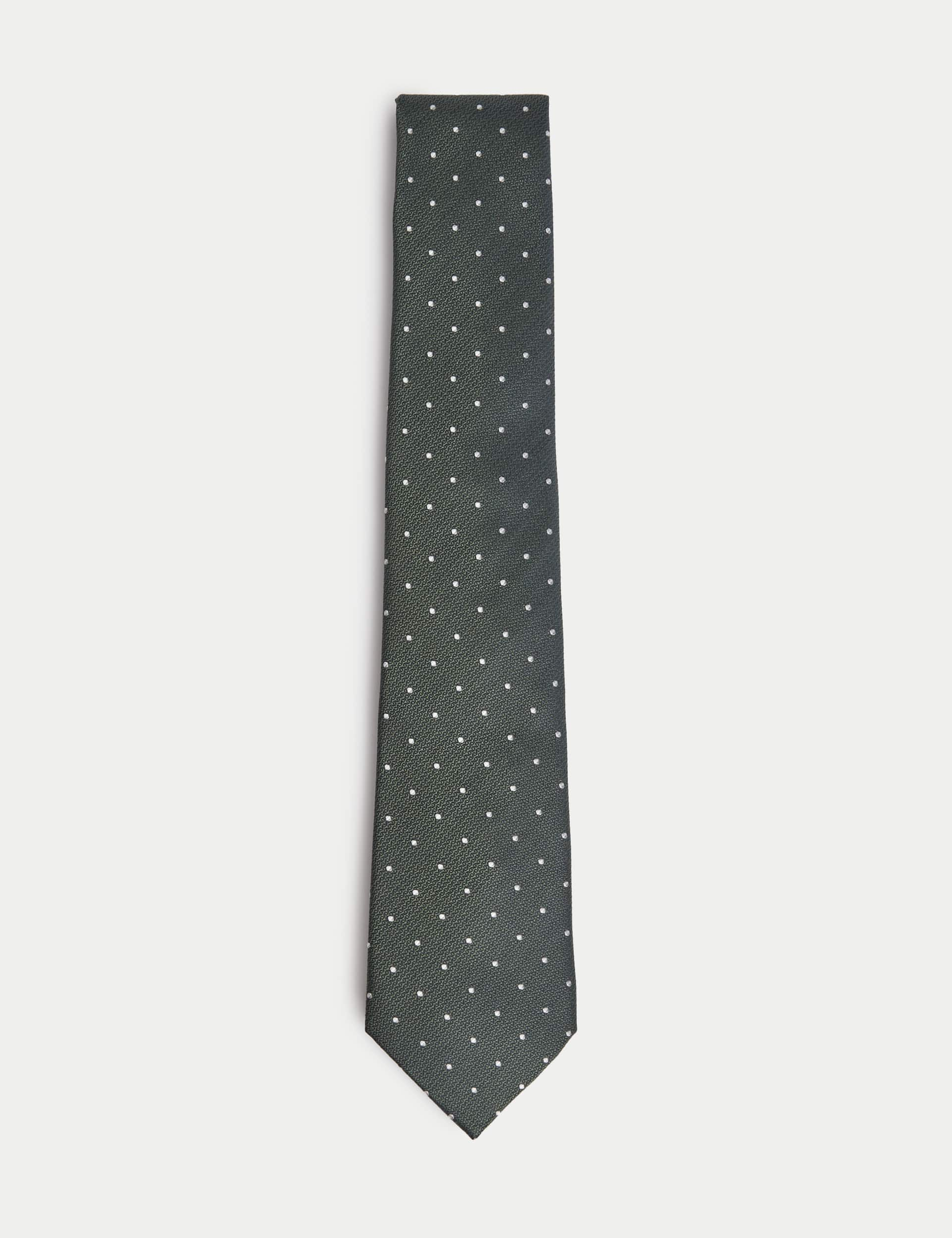 M&S Sartorial Men's Pure Silk Polka Dot Tie - Khaki, Khaki,Navy,Burgundy,Light Pink,Champagne