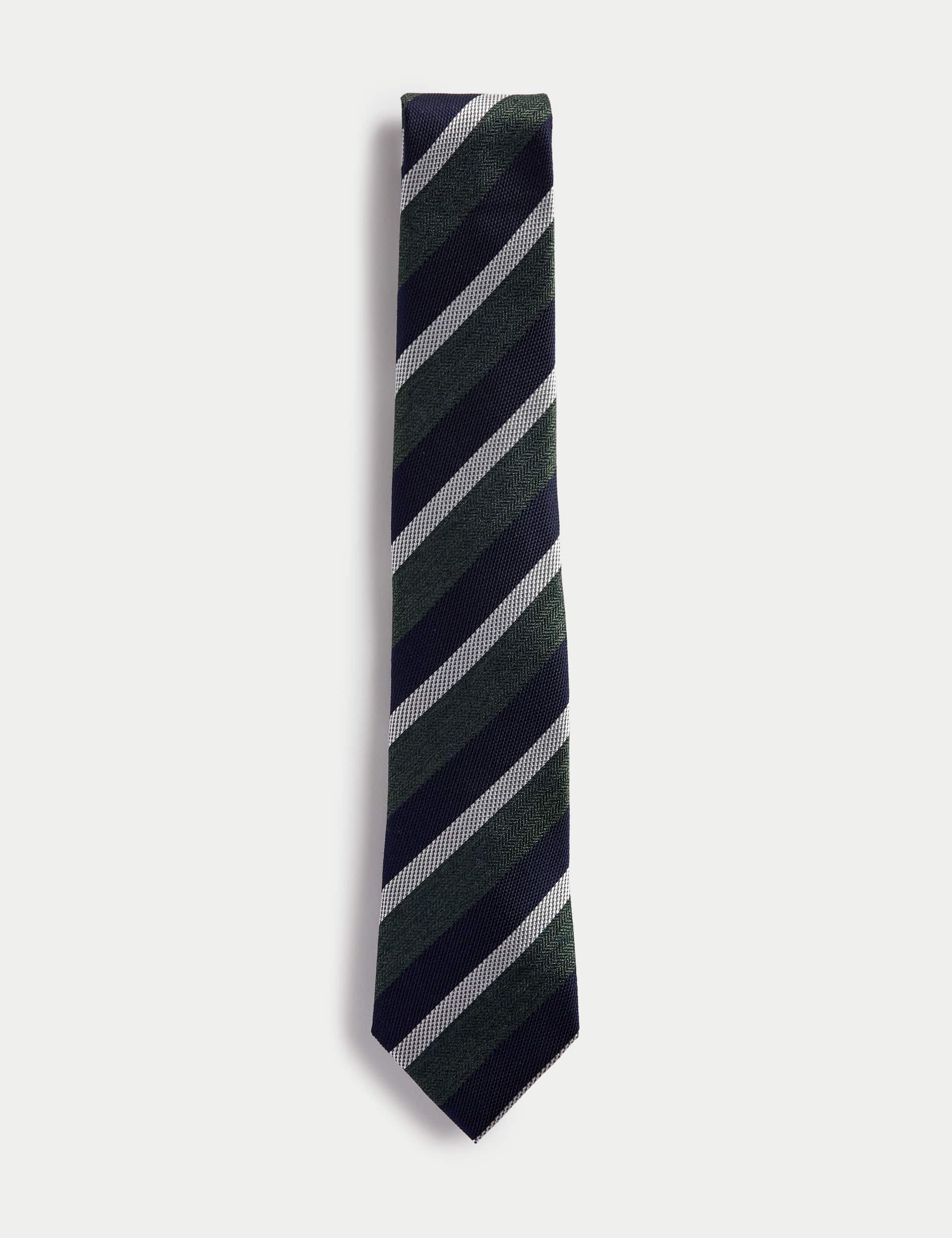 M&S Sartorial Men's Striped Pure Silk Tie - one size - Green Mix, Multi/Neutral,Green Mix,Blue Mix