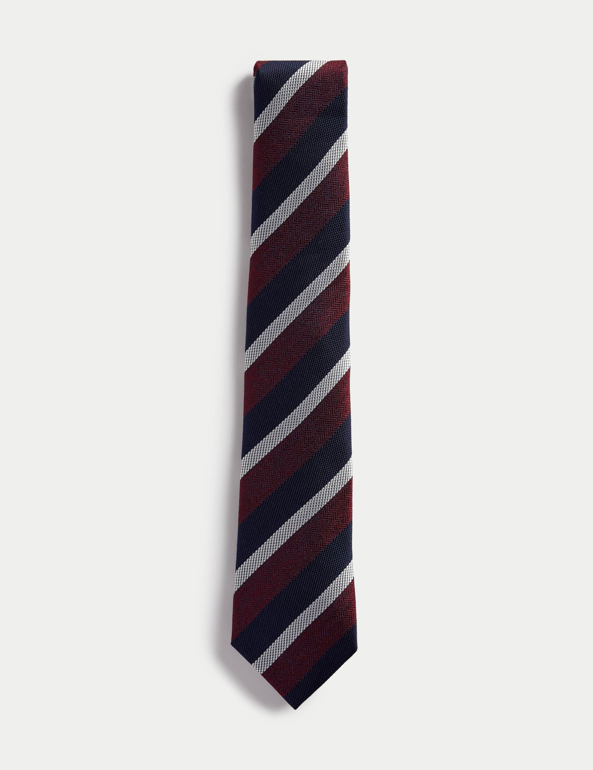 M&S Sartorial Men's Striped Pure Silk Tie - Burgundy Mix, Burgundy Mix,Multi/Neutral,Blue Mix,Green Mix