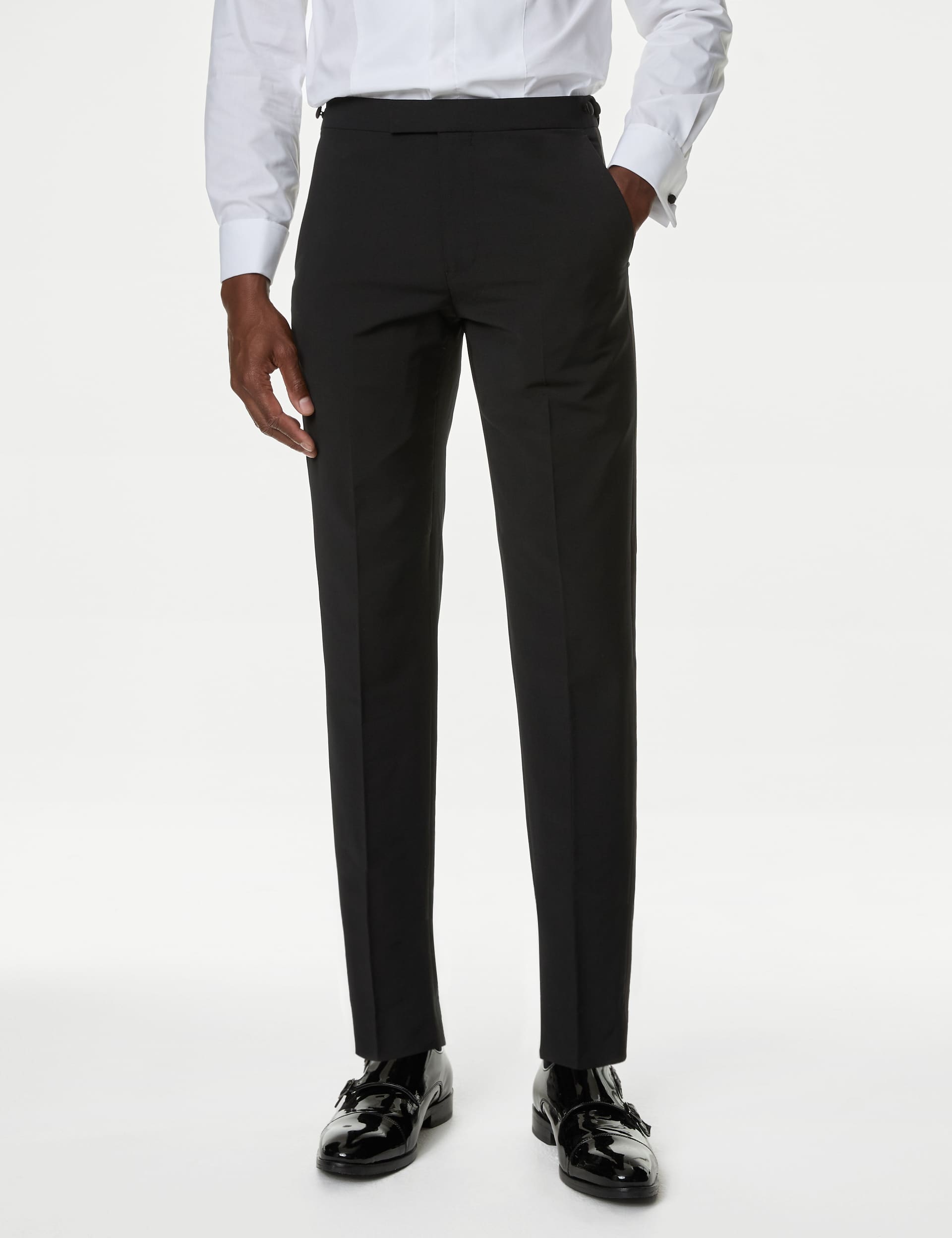 Autograph Men's Tailored Fit Wool Blend Tuxedo Trousers - 34REG - Black, Black